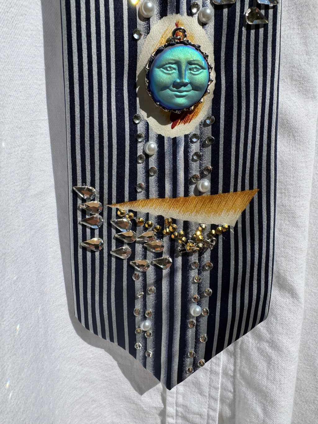 Navy Blue and White Pinstriped Hangglider Nautical Royalty Tie