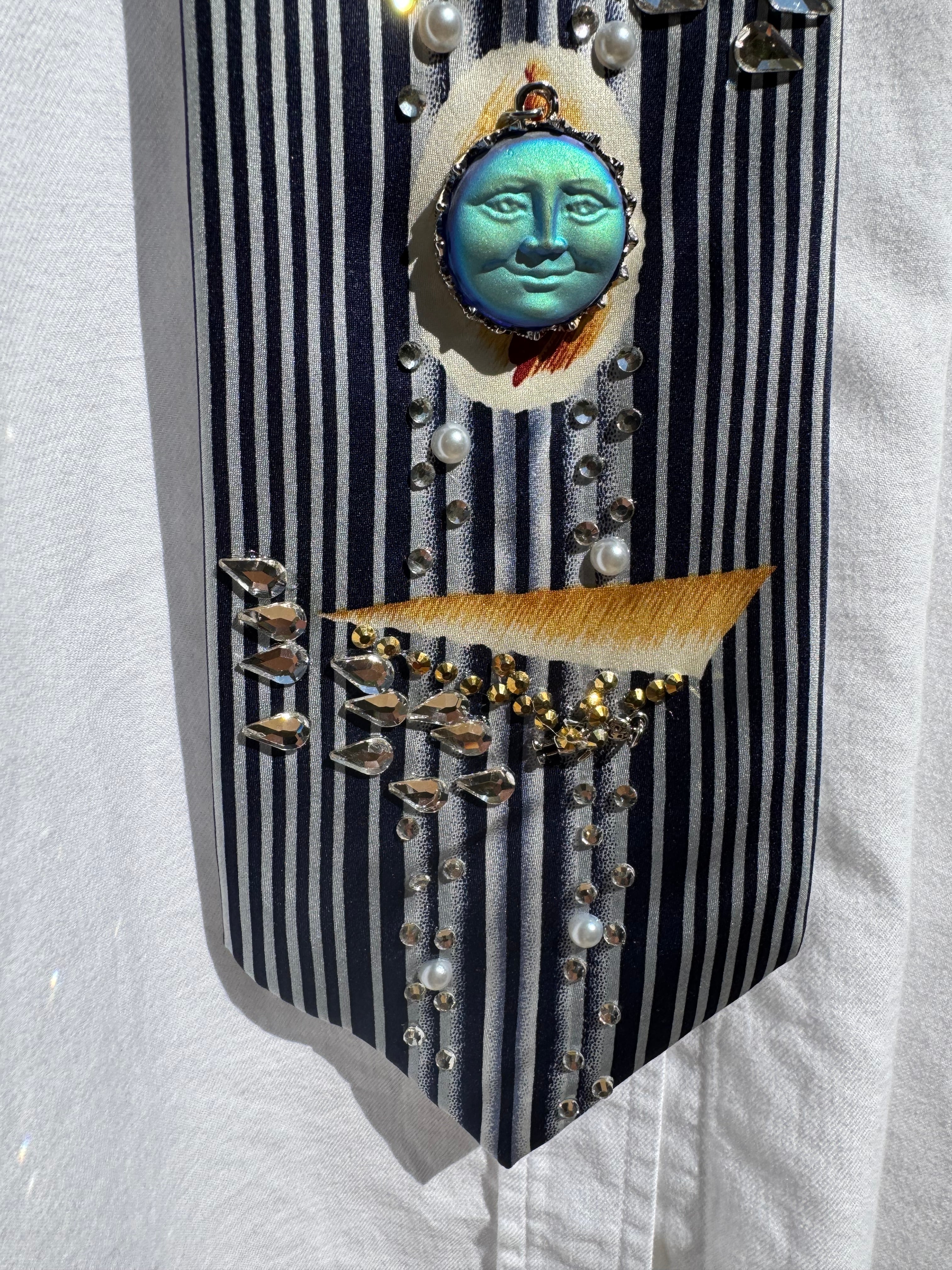 Navy Blue and White Pinstriped Hangglider Nautical Royalty Tie