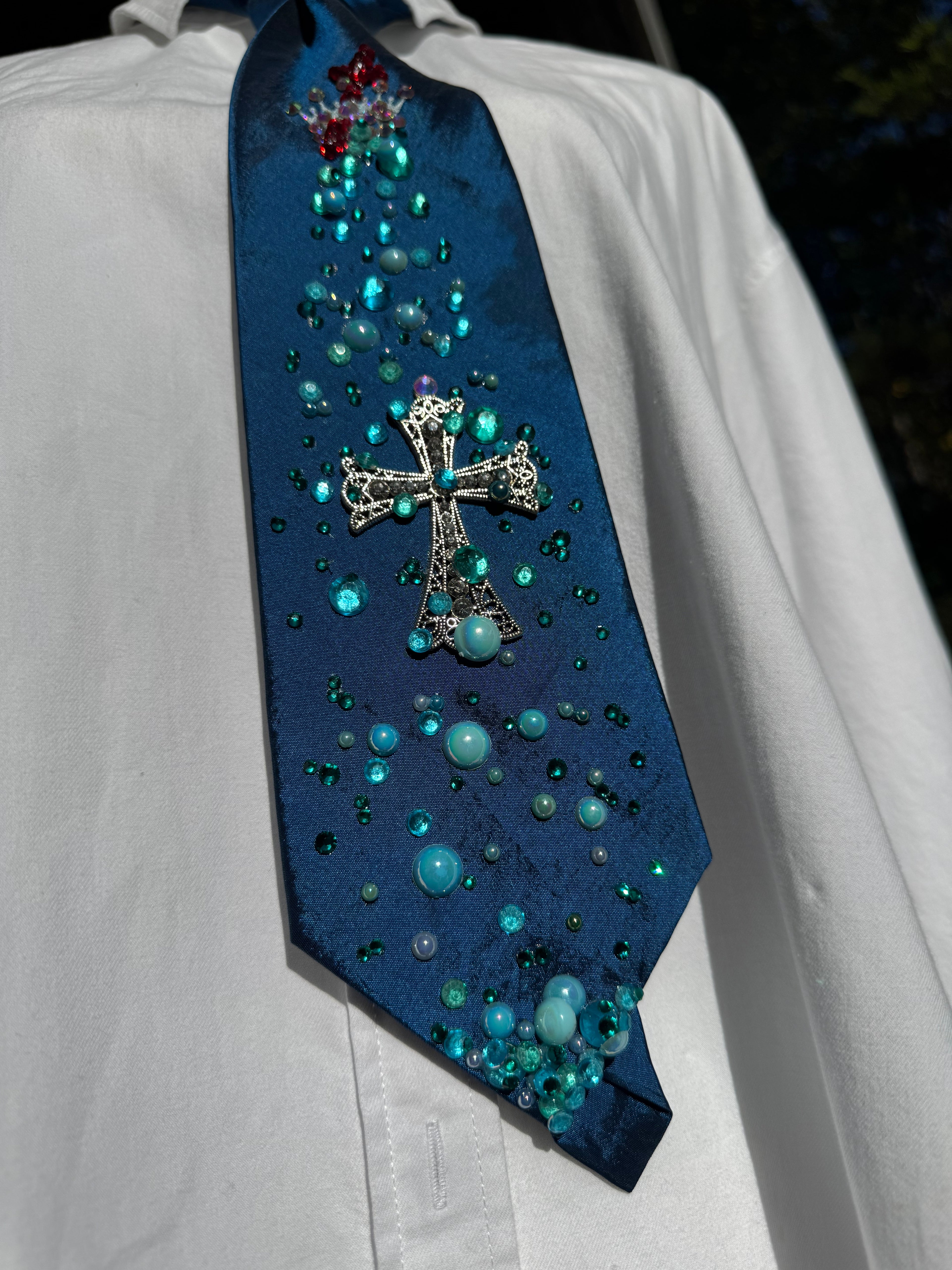 Royal Blue Raining Red Crown Over Cross Royalty Church Tie