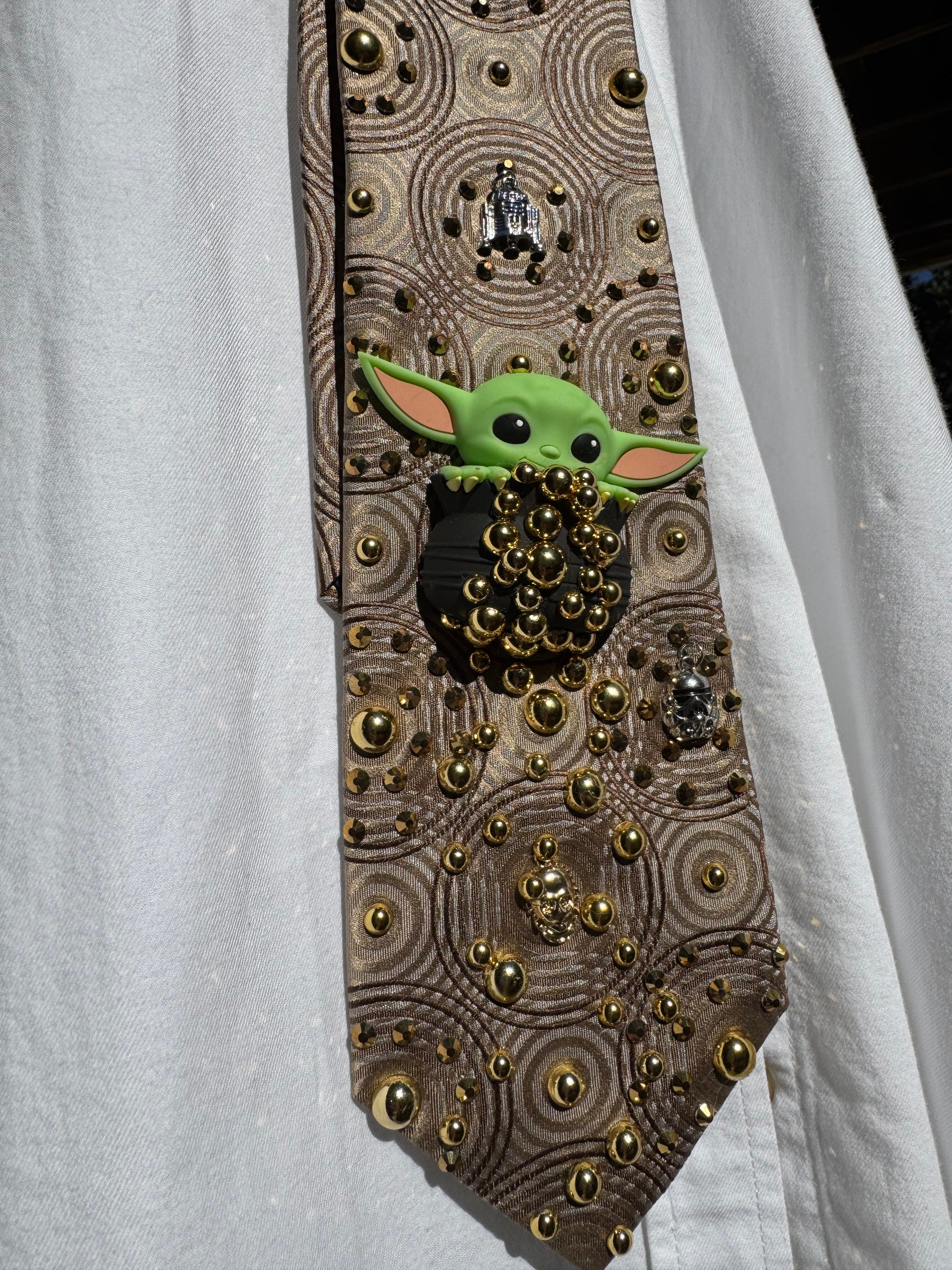 Gold Baby Yoda in Pot Spilling Gold Charmed Star Wars Royalty Tie
