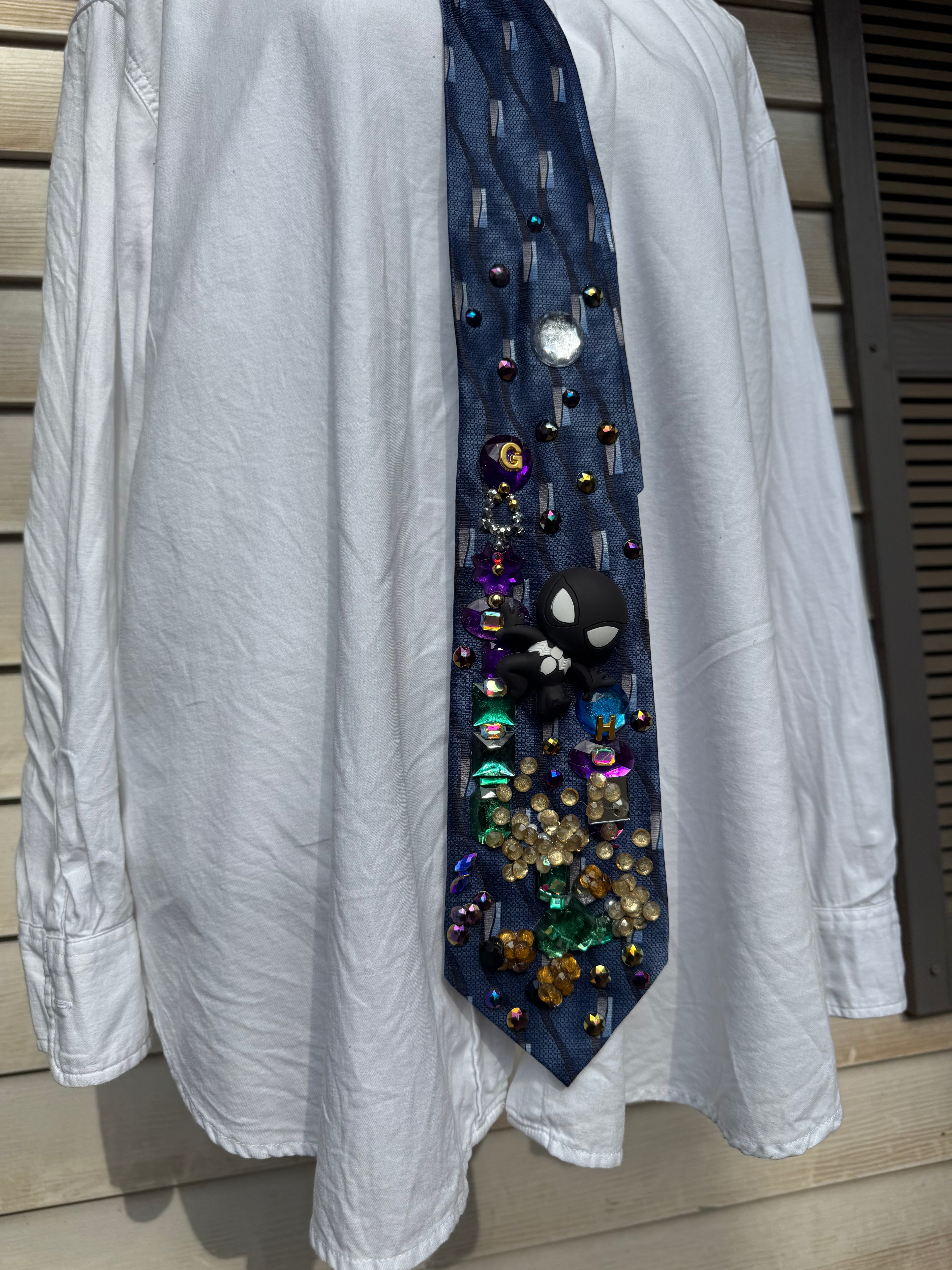 Navy Blue Symbiote Suite Spiderman Vs Sandman in the City Tie