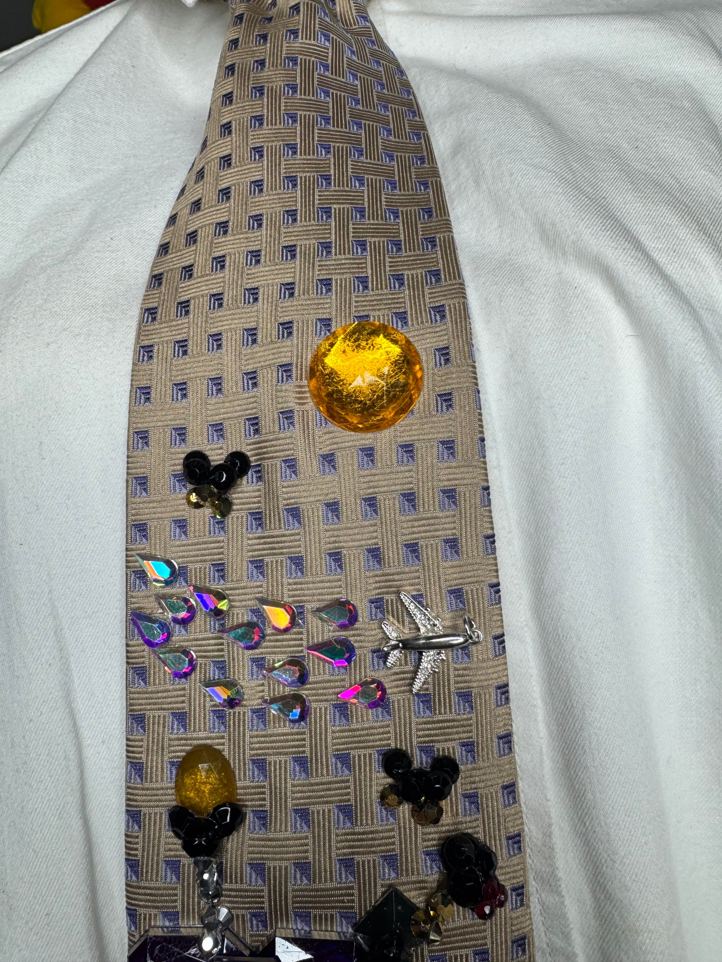Beige Miles Morales Webbing Himself to Side of Building Spiderman Tie