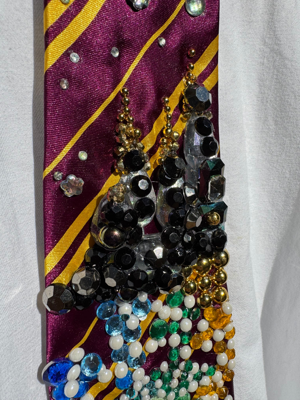 Burgundy and Gold Silk Striped Quidditch Stadium and Hogwarts Castle Harry Potter Tie