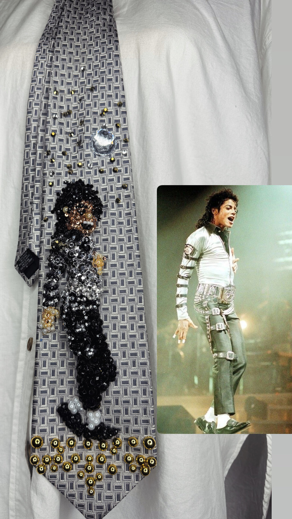 Grey Michael Jackson Hitting Rattle Snake Move Wembly Concert Bad Tour 1988 Tie