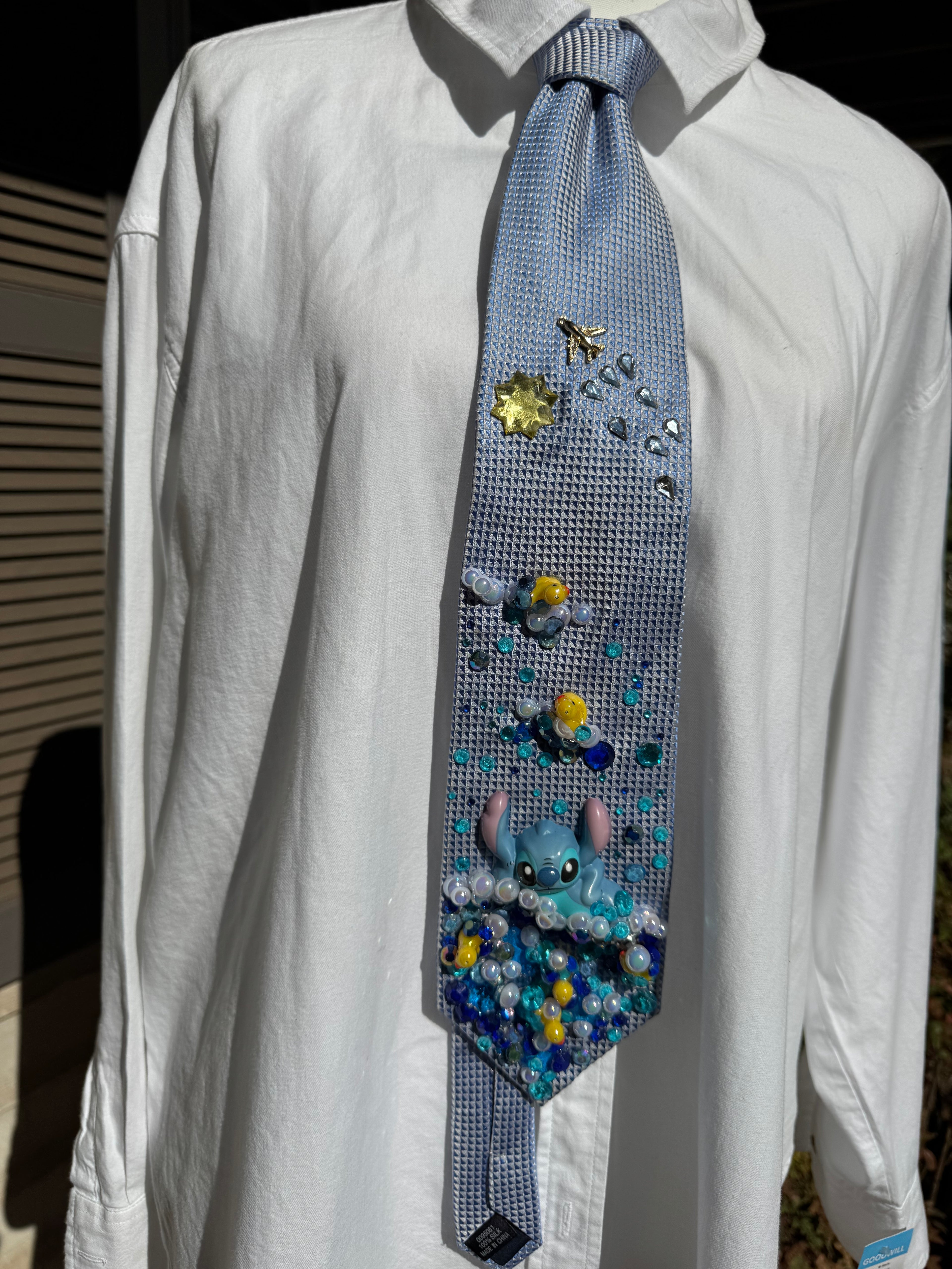 Light Blue Stitch Laying In Pool With Rubber Duckies Movie Tie
