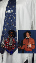 Navy Blue Michael Jackson Holding AMA Trophies 1981 OTW Era Tie