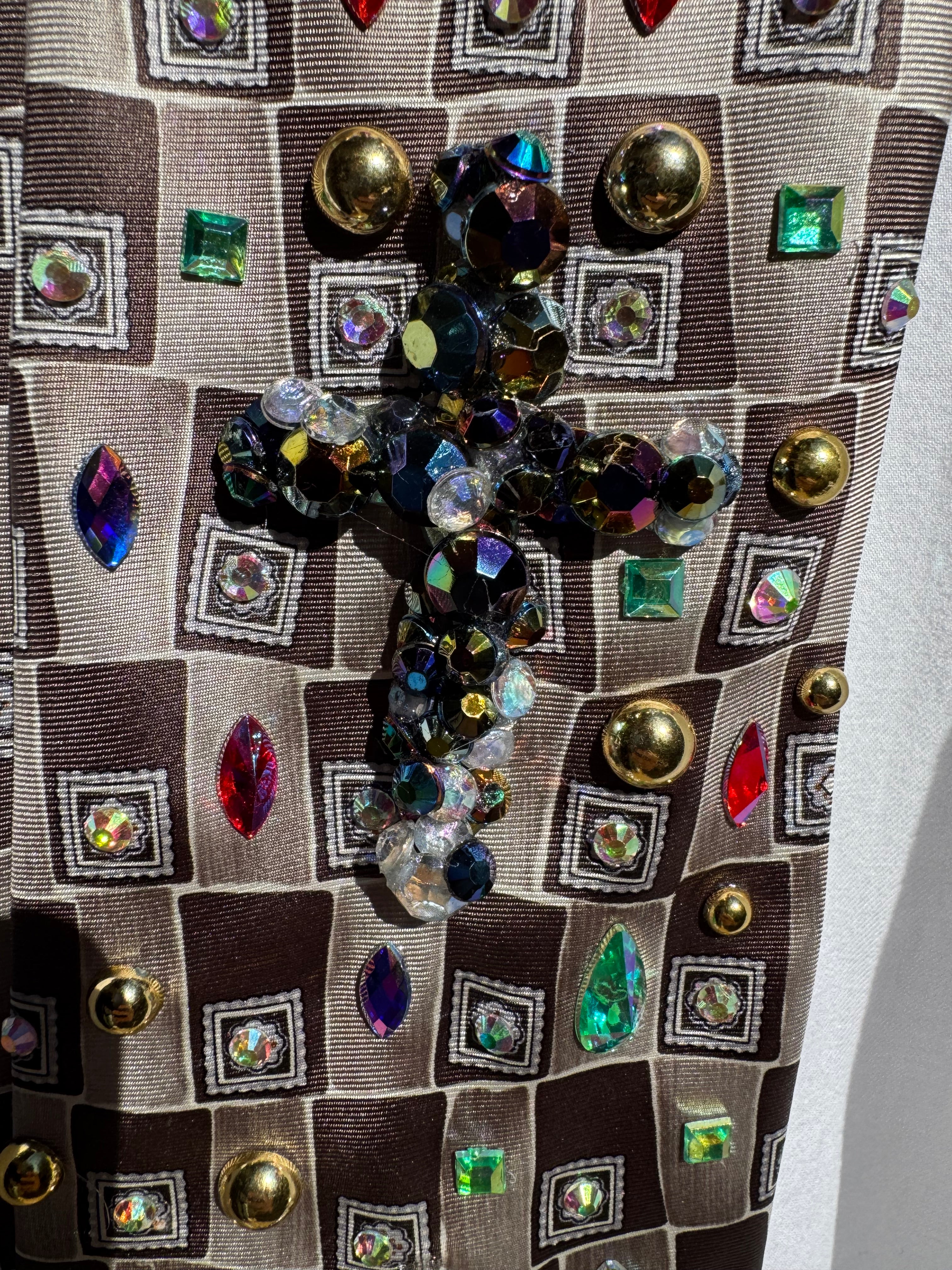 Grey Checkered Iridescent Cross Treasure Box Church Royalty Tie