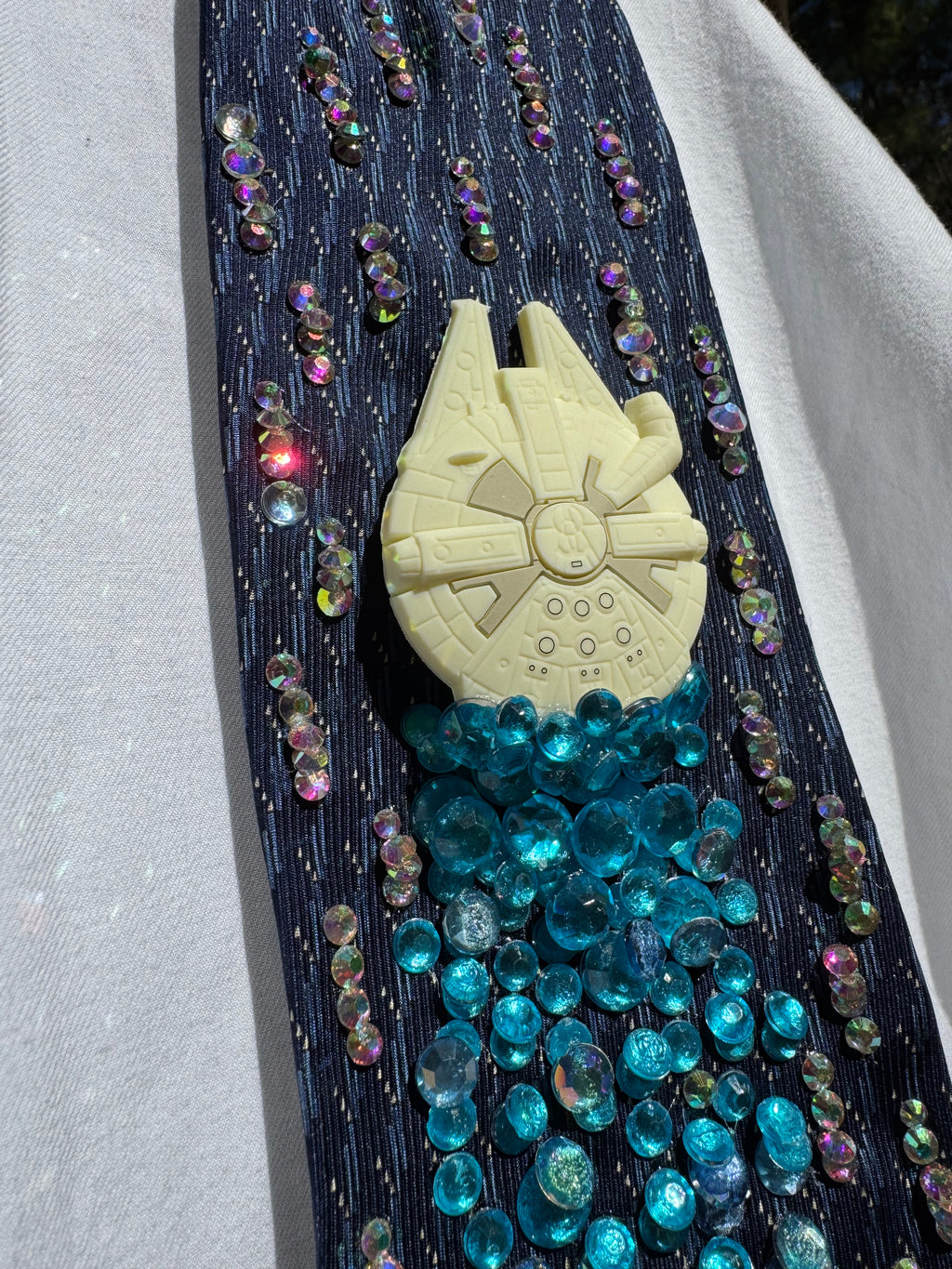 Navy Blue Millennium Falcon Zooming Through Space Star Wars Tie