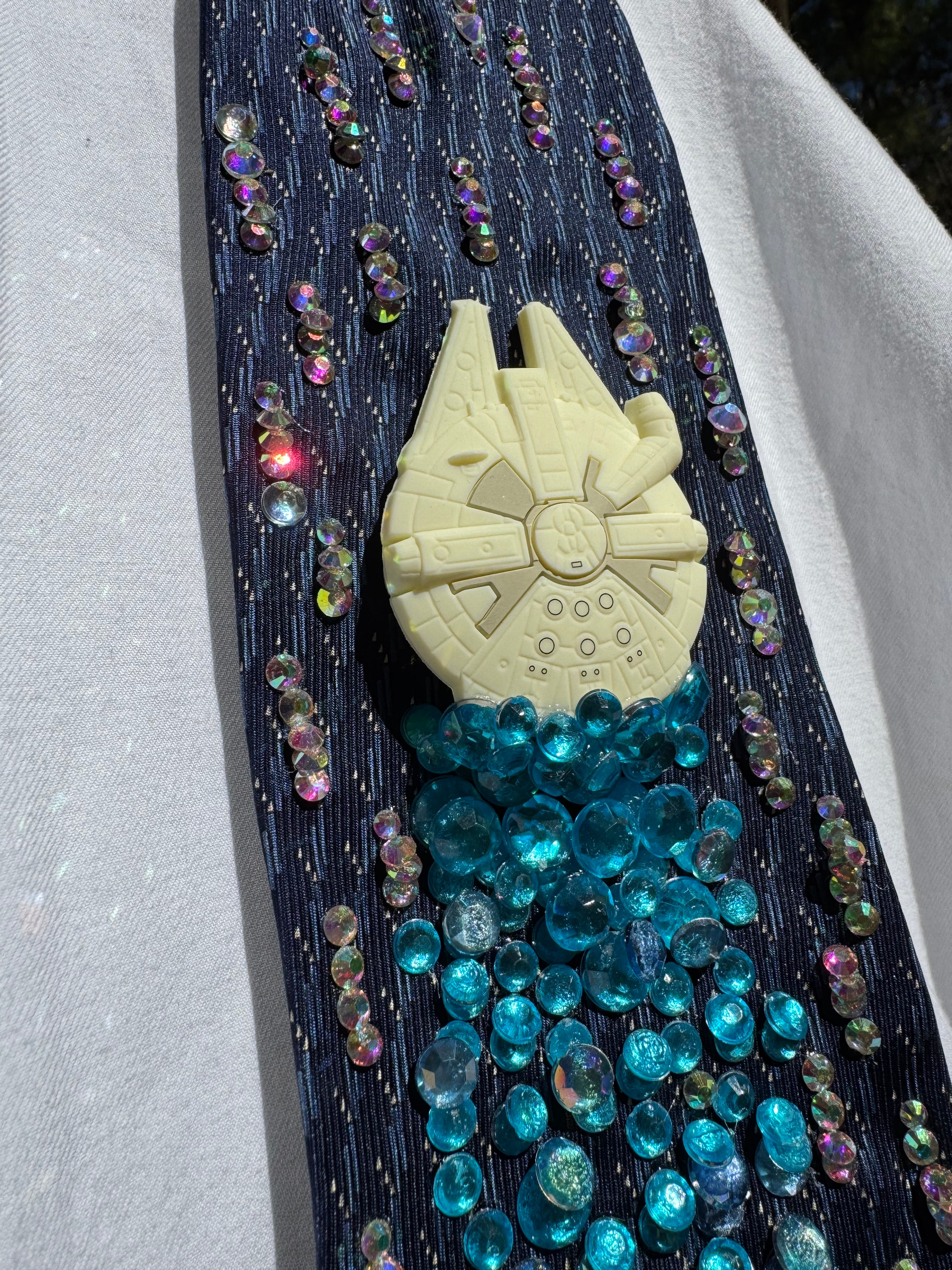 Navy Blue Millennium Falcon Zooming Through Space Star Wars Tie