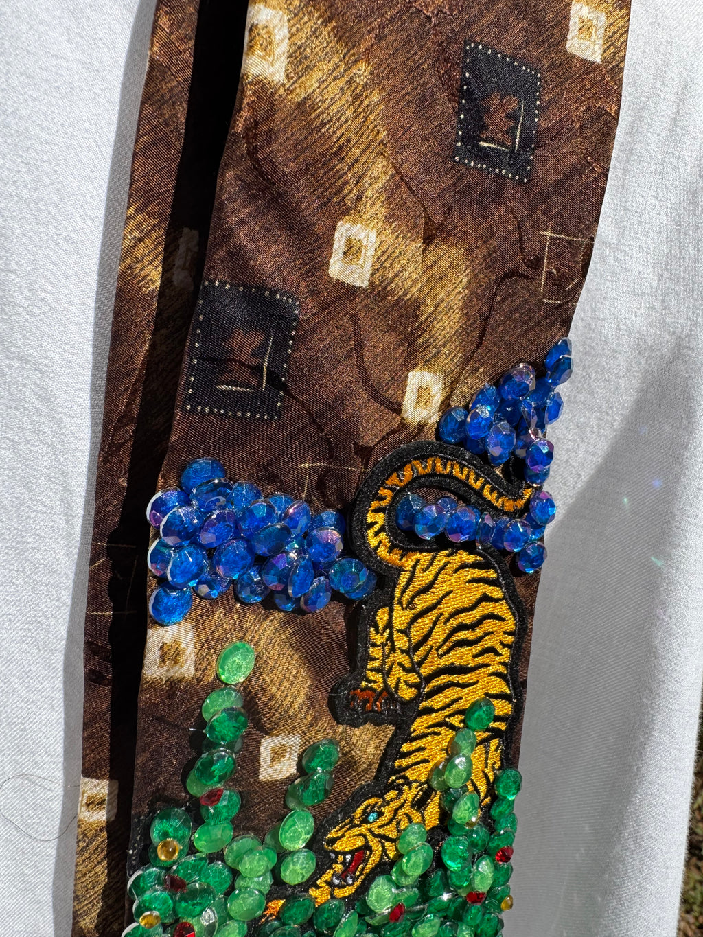 Brown Tiger Playin in Tall Grass Nature Royalty Tie
