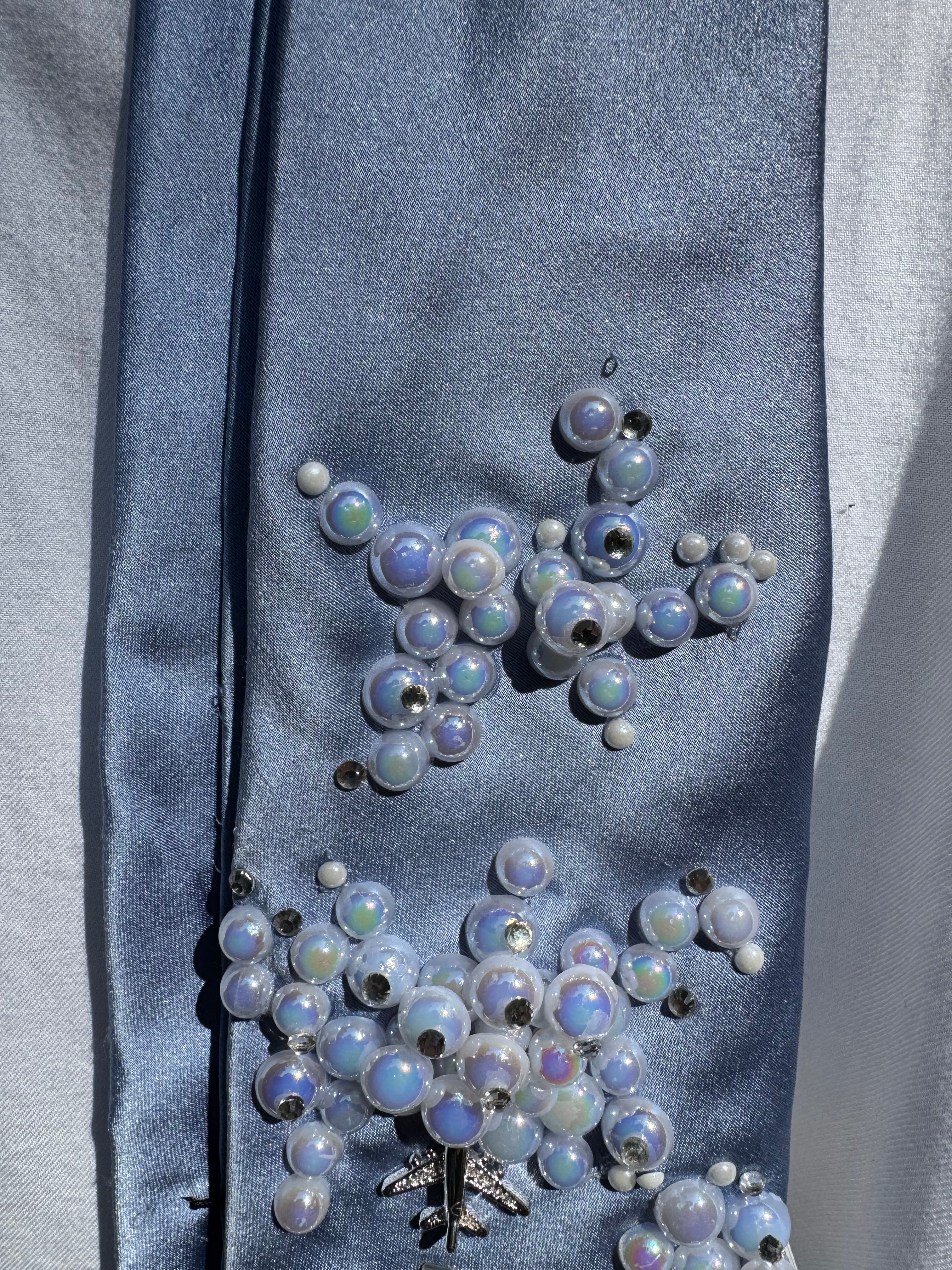 Light Blue Silk Clouds and Airplanes Pilot Tie