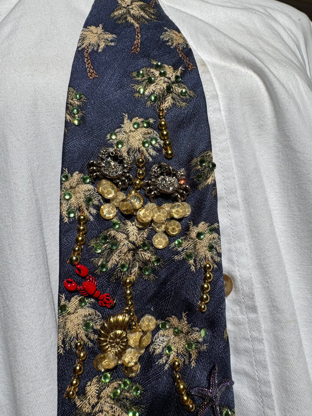 Navy Blue Palm Trees Tropical Royalty Nature Tie