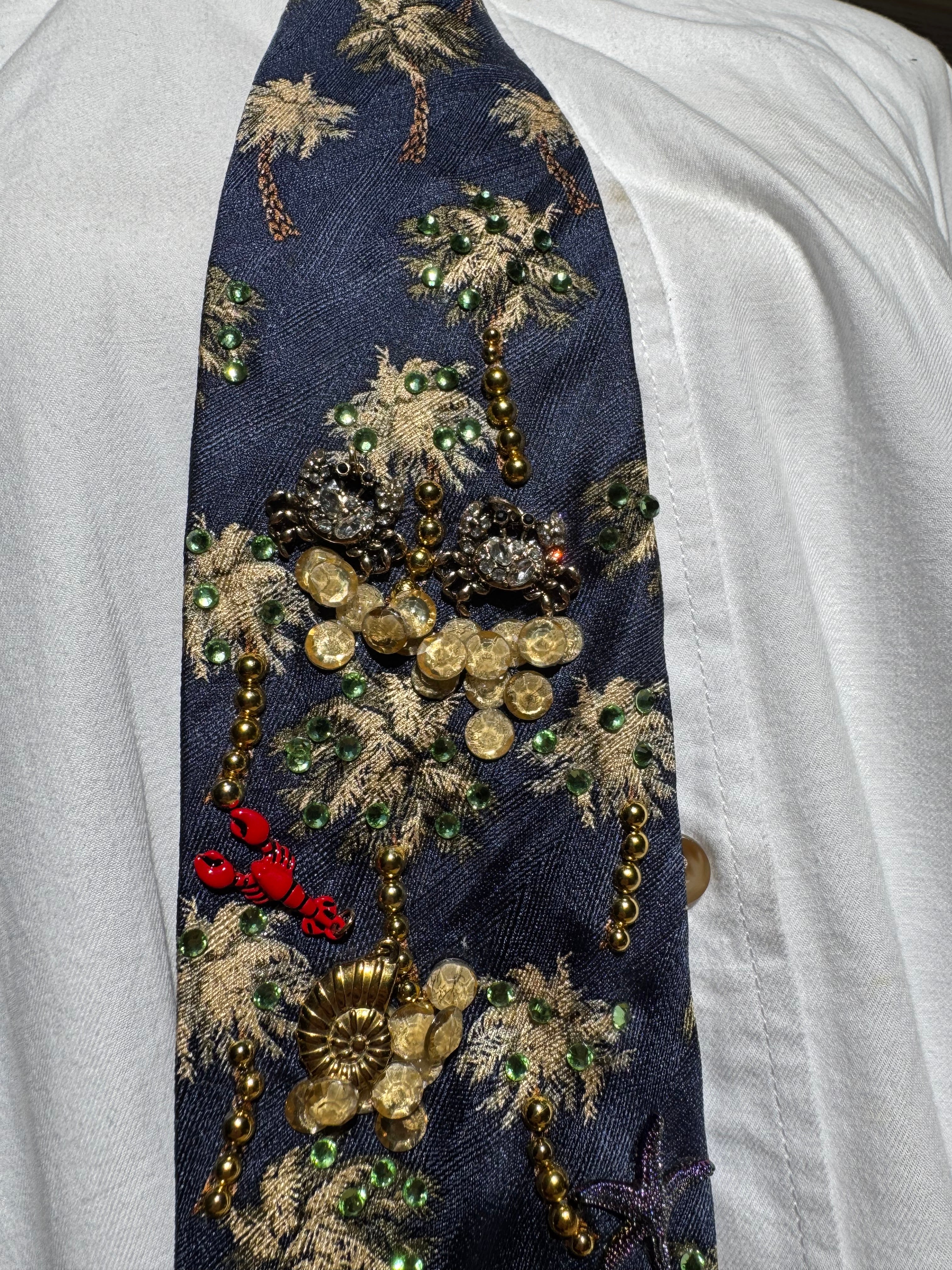 Navy Blue Palm Trees Tropical Royalty Nature Tie