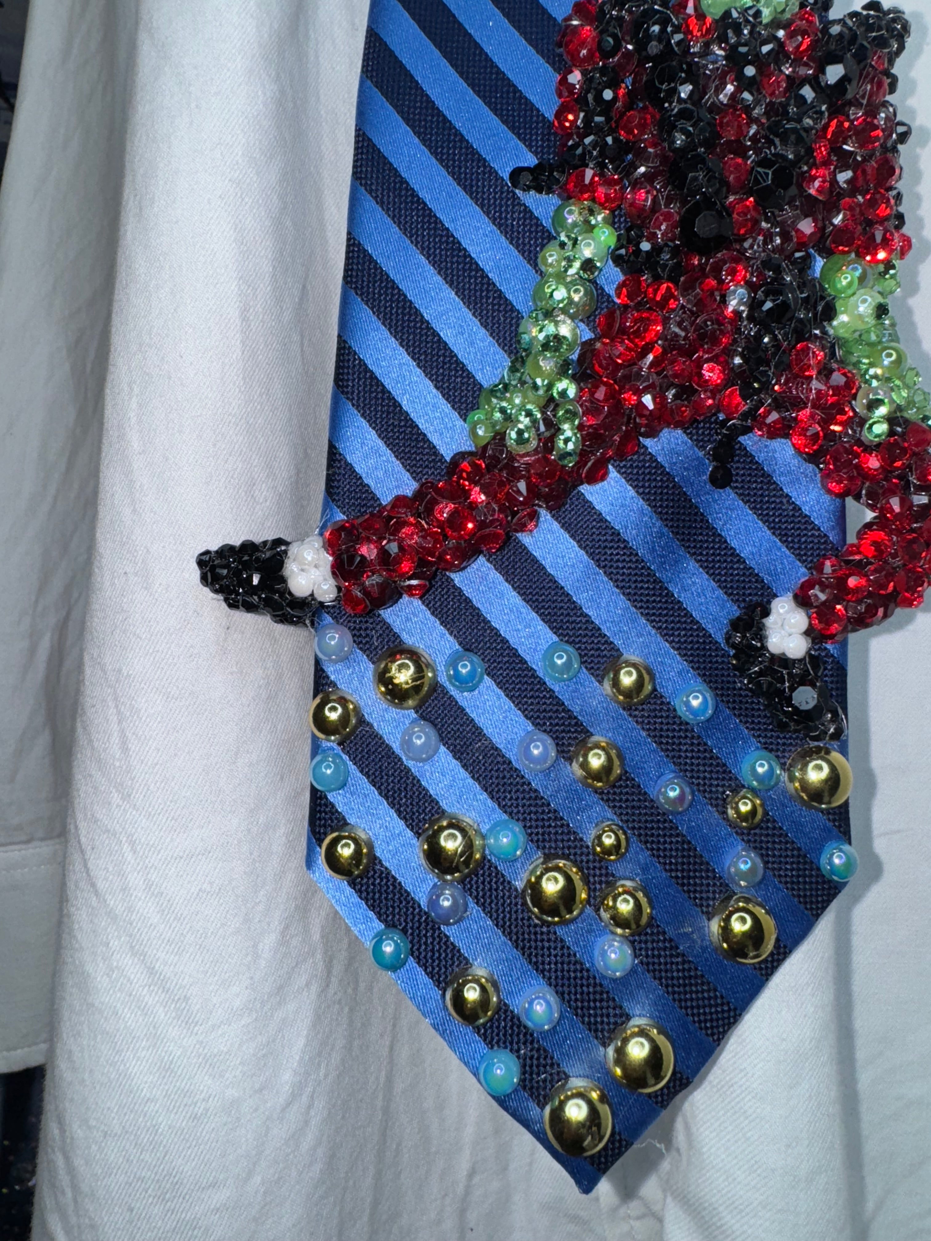 Two Tone Blue Striped Zombie Michael Jackson Hitting Low Leg Slide Move In Thriller Short Film Tie