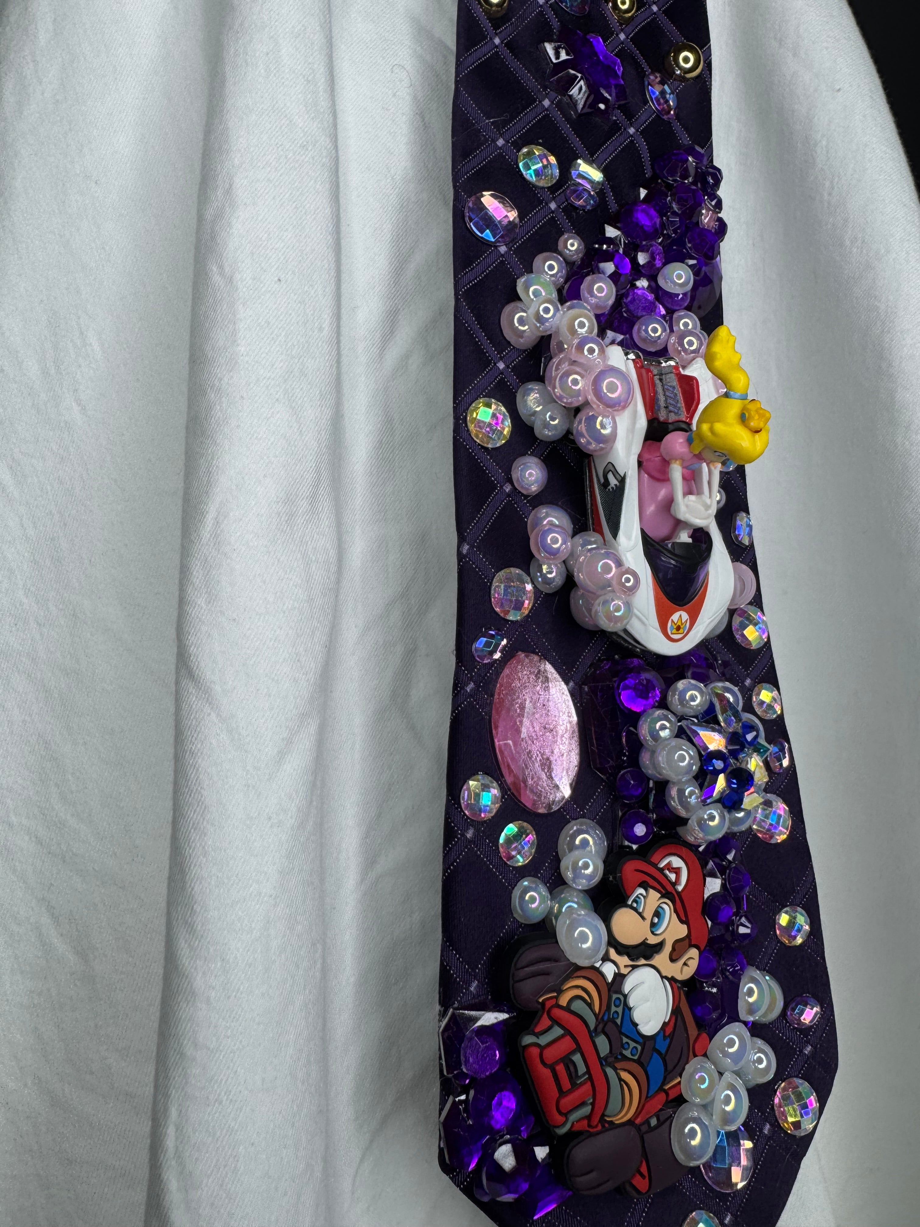 Purple Princess Peach Throwing Blue Shell on Indigo Road 200cc Mario Kart Tie