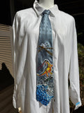 Light Blue Trex With Laser Eyes Surfing Dinosaur Nautical Tie
