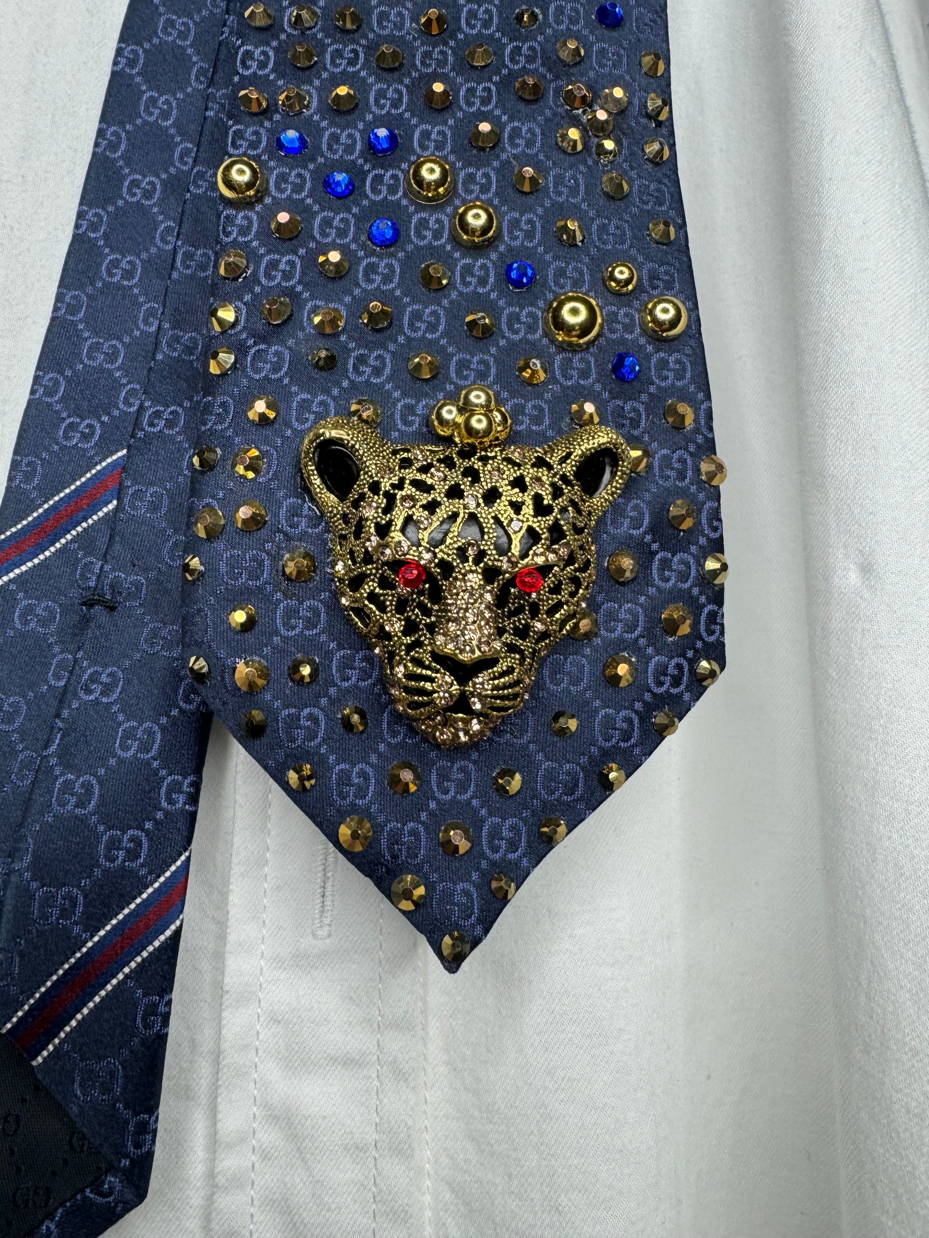 Navy Blue Mad Jaguar Double G High Class Royalty Tie