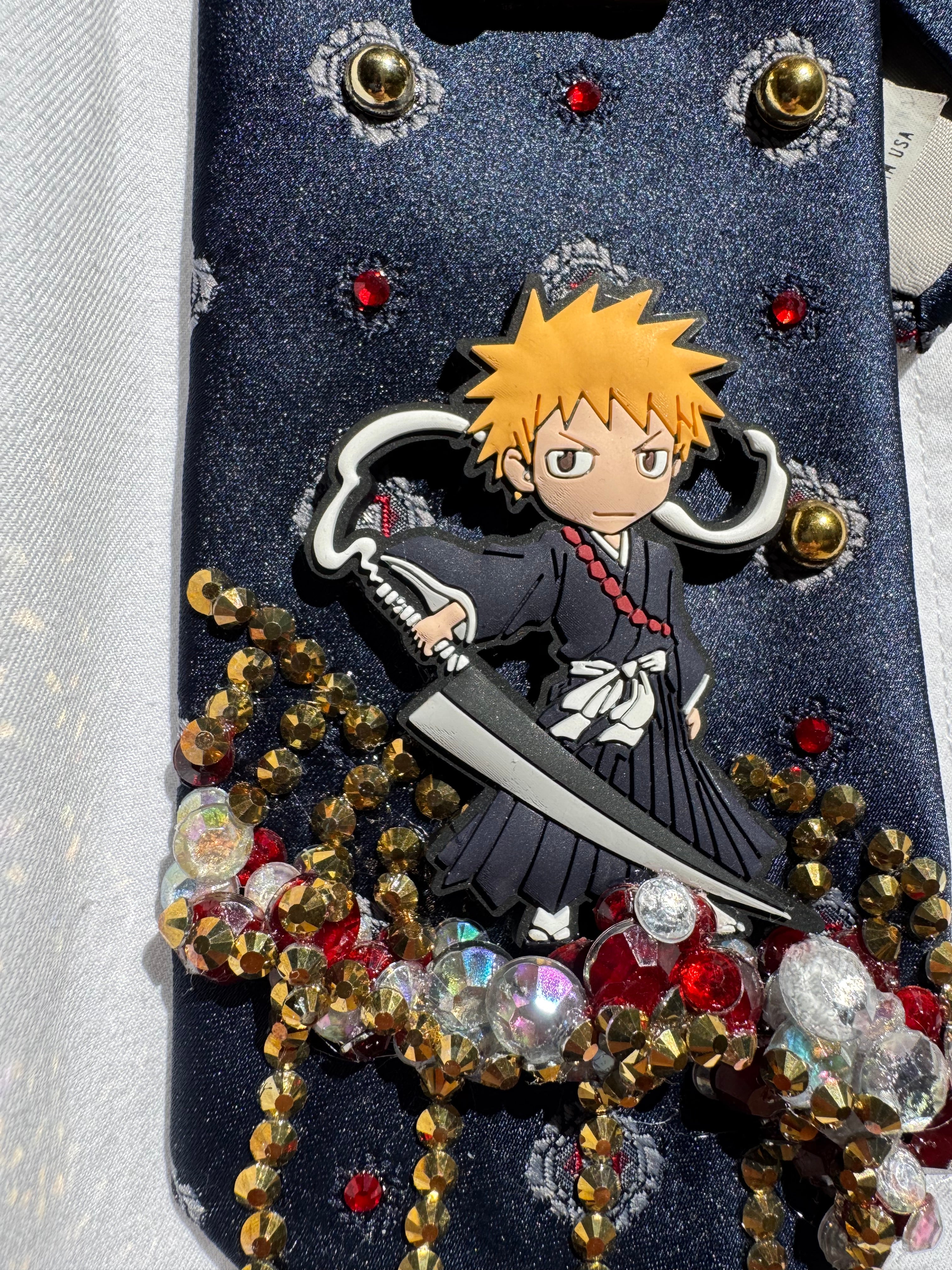 Navy Blue Ichigo Kuroaski On Bridge with Sword Bleach Tie