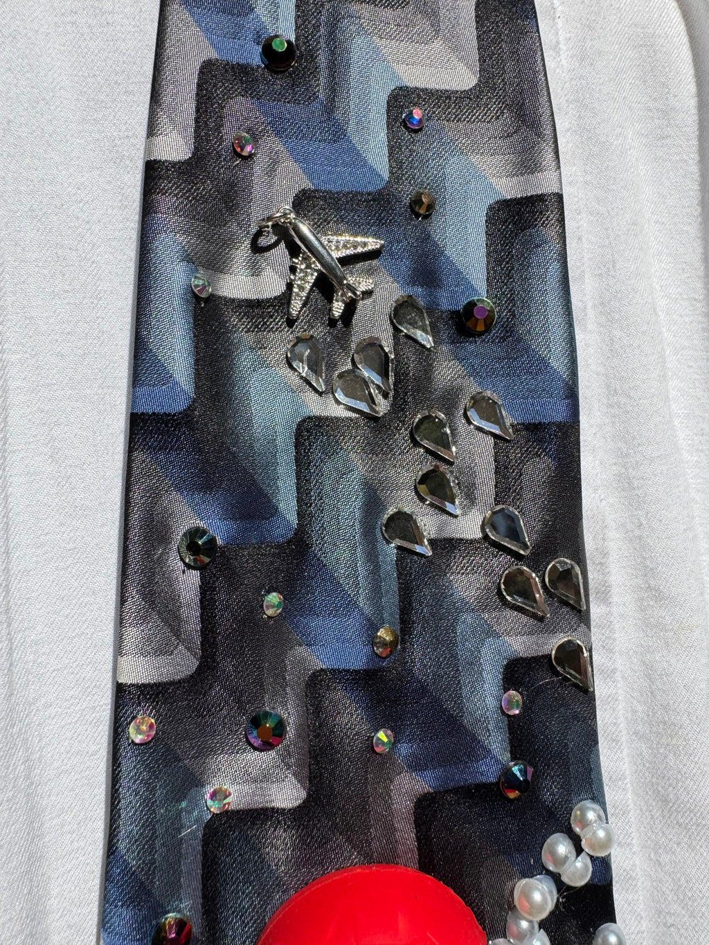 Navy Blue and Grey Wavy Spiderman Saving Paris France from Supercharged Godzilla Tie