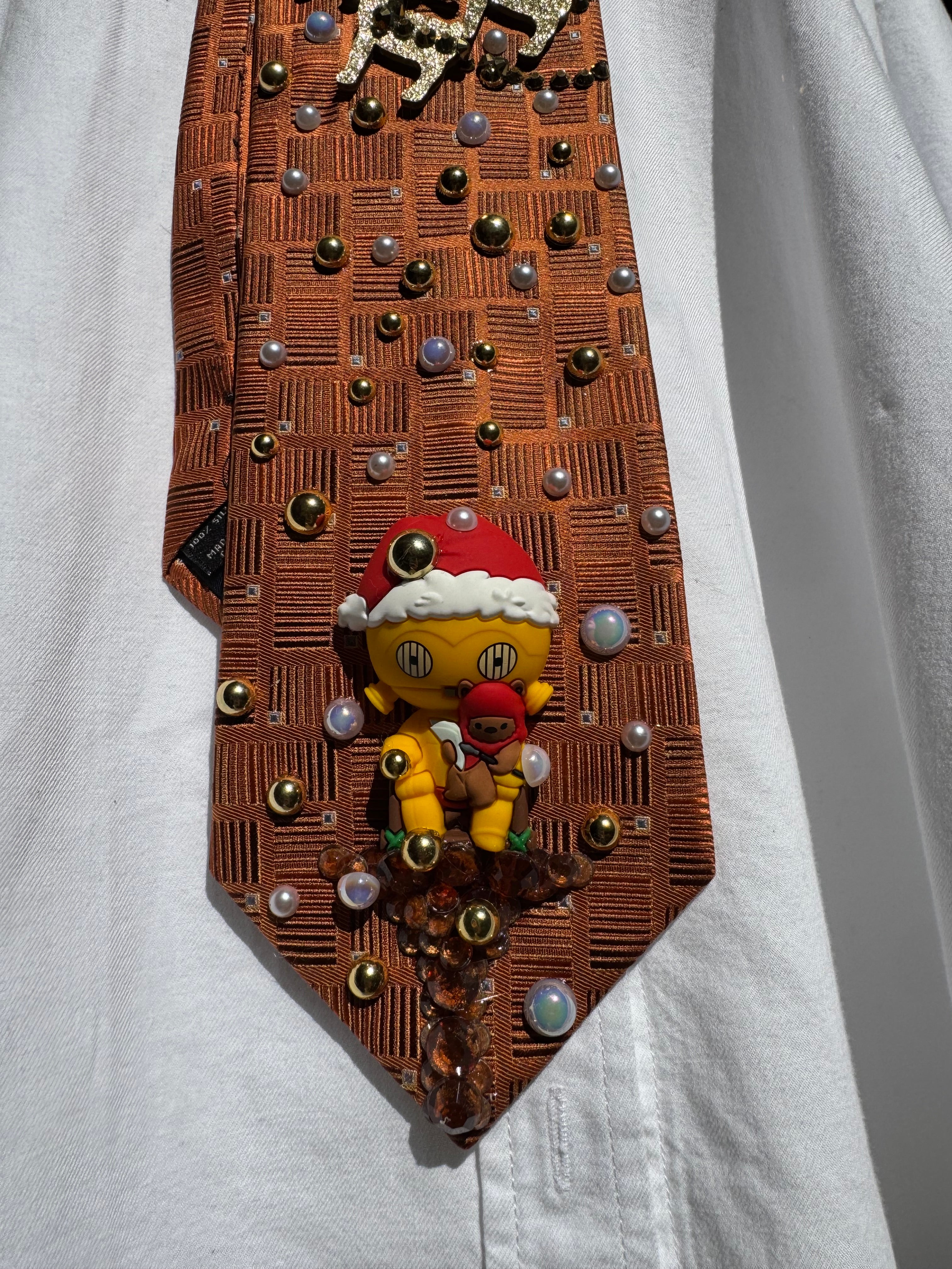 Orange C-3PO on Platform in Gold and White Snowflakes Winter Star Wars Tie