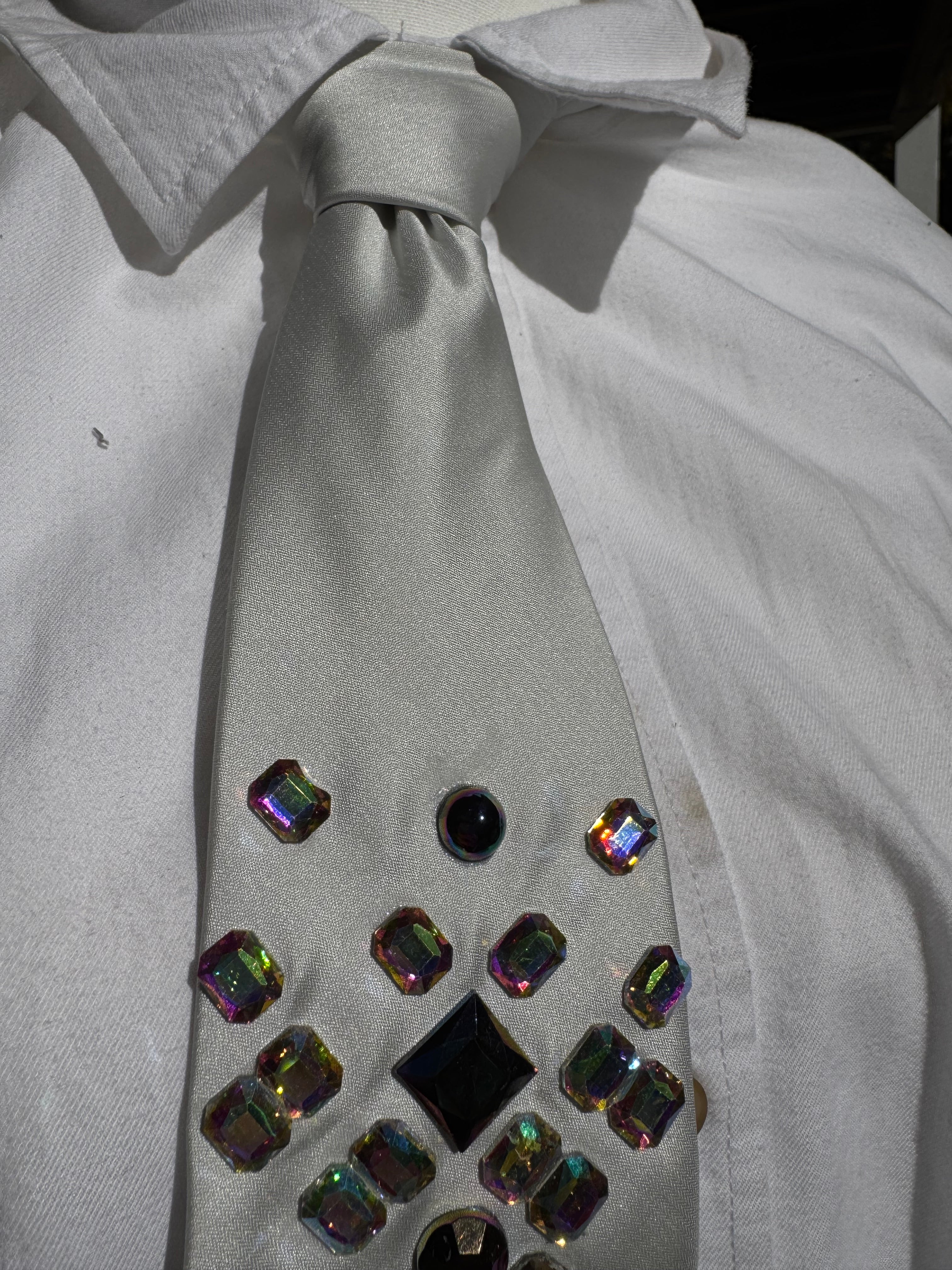 Silver Silk Iridescent Winter Hunger Games High Class Royalty Tie