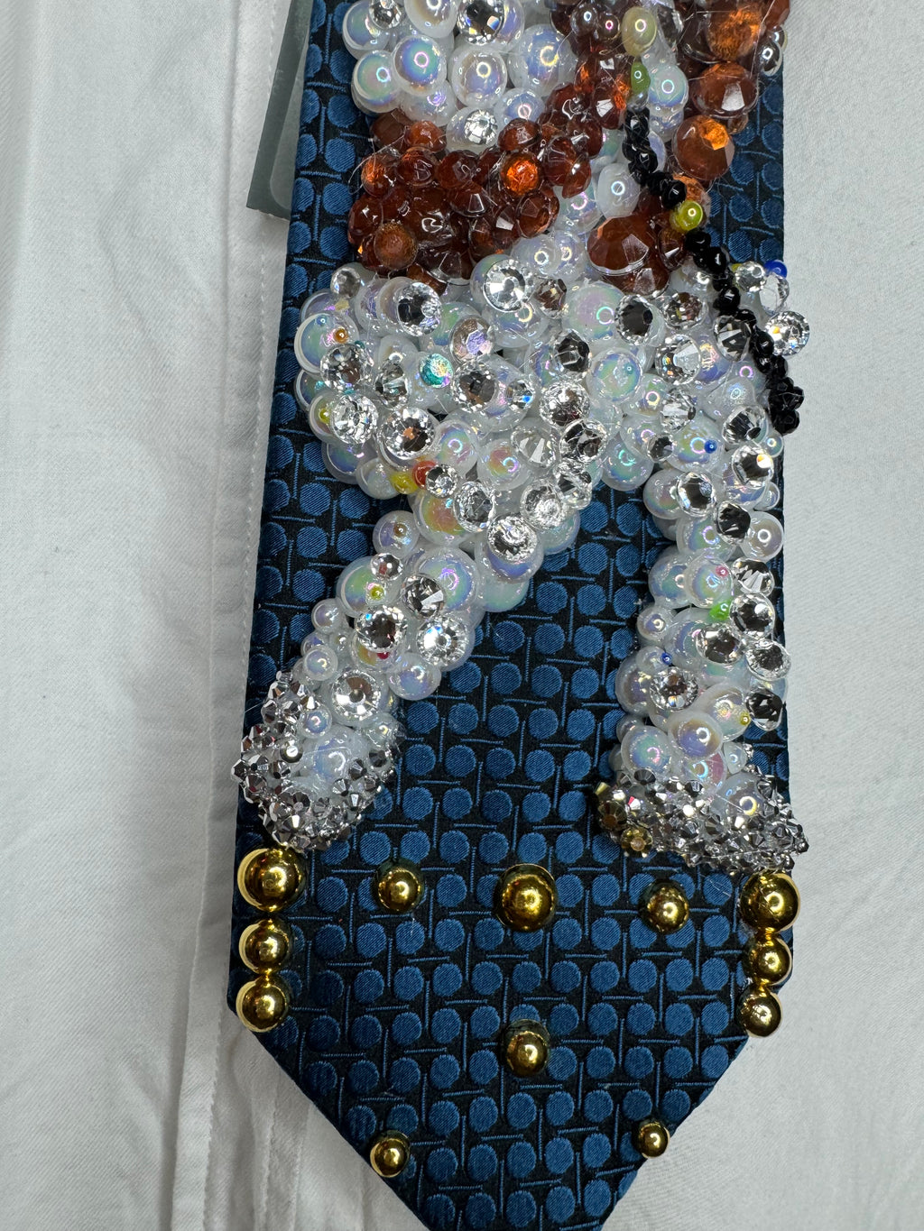 Midnight Blue Michael Jackson Hand Over Face Pose All White Rhinestone Outfit Triumph Tour Tie