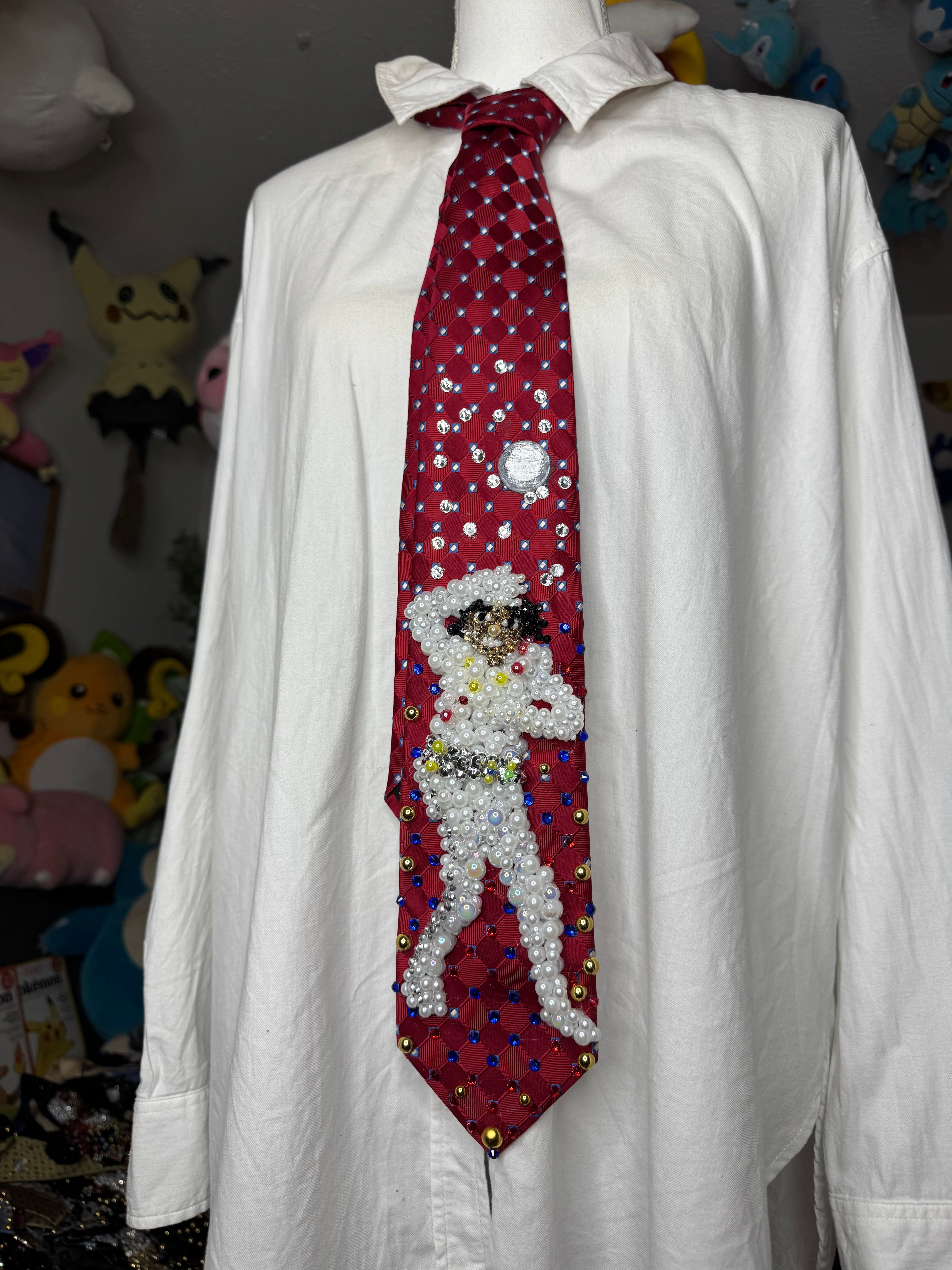 Red Michael Jackson Hitting Hand Over Head and Chest Move in Captain EO Movie Tie
