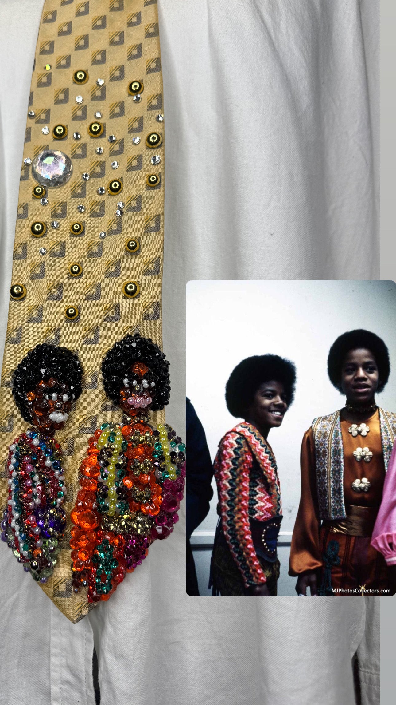 Gold Young Michael & Marlon Jackson Smiling Backstage at “Going Back to Indiana” Concert 1971 Jackson 5 Tie