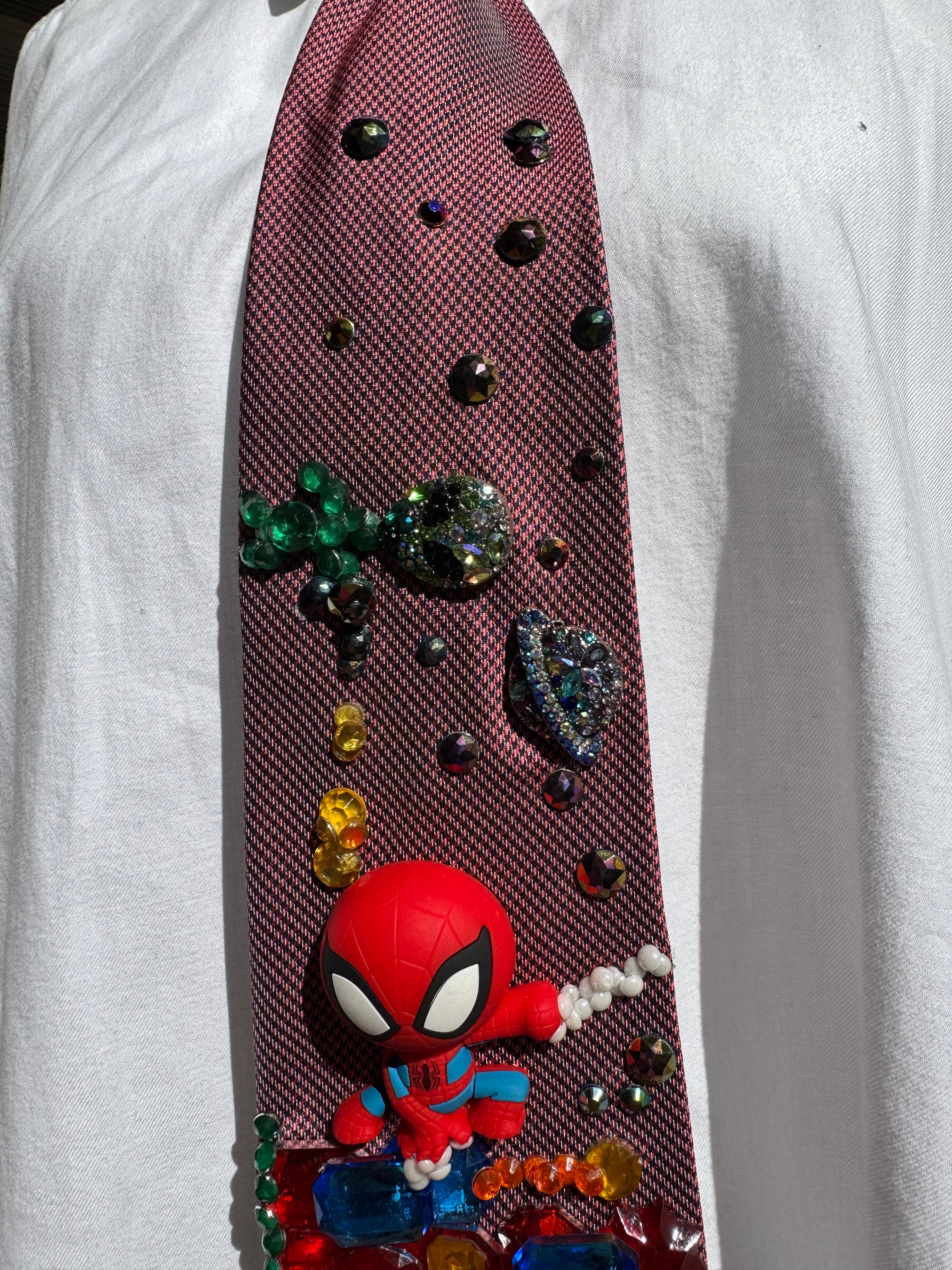 Red Spiderman Saving Paris France From Martian Invasion Spiderman Tie