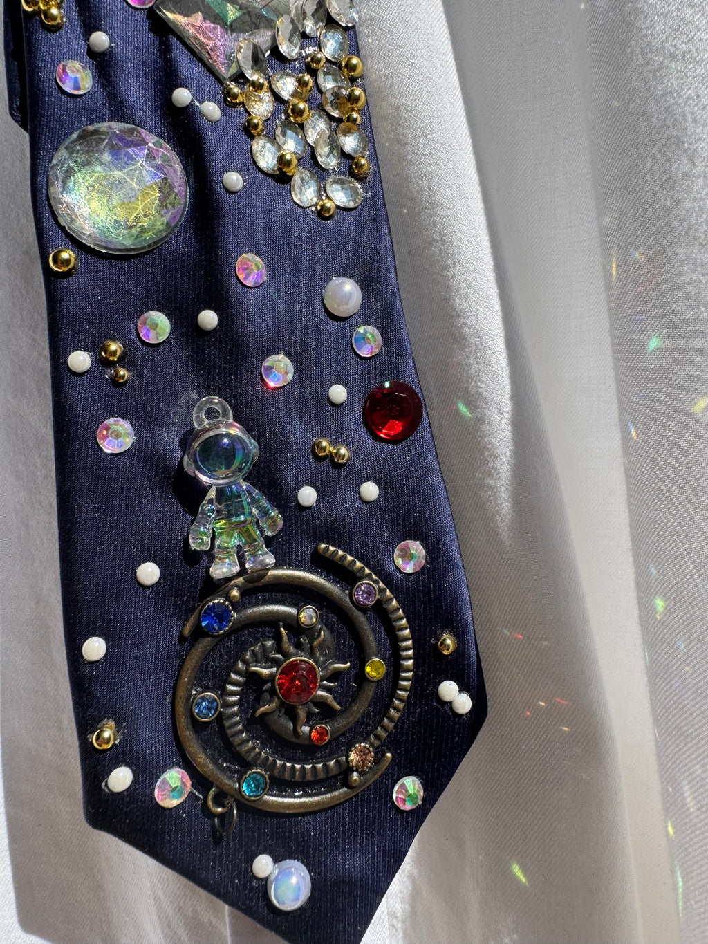 Navy Blue Silk Astronauts and Rocketship Outer Space Royalty Tie