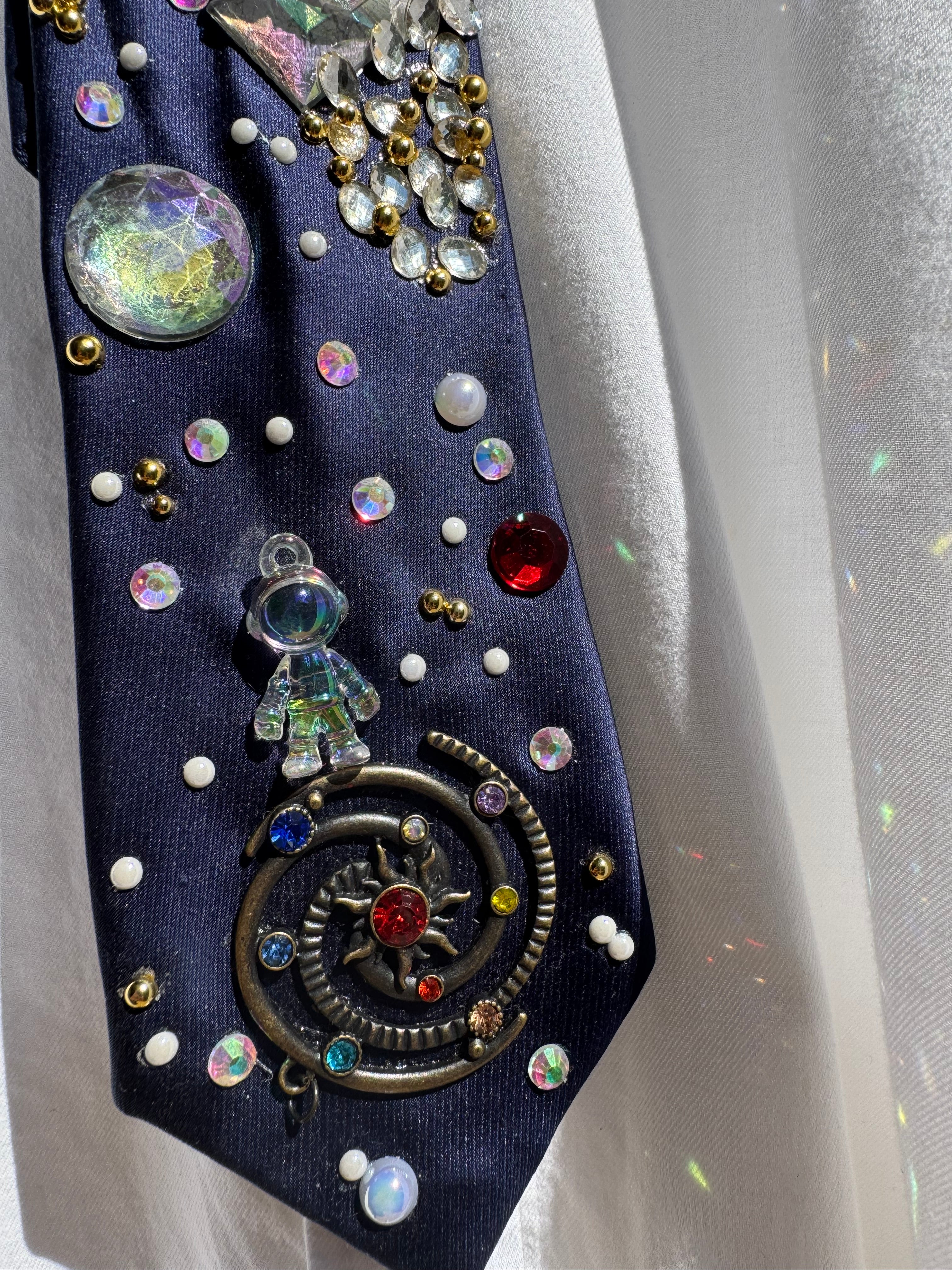 Navy Blue Silk Astronauts and Rocketship Outer Space Royalty Tie