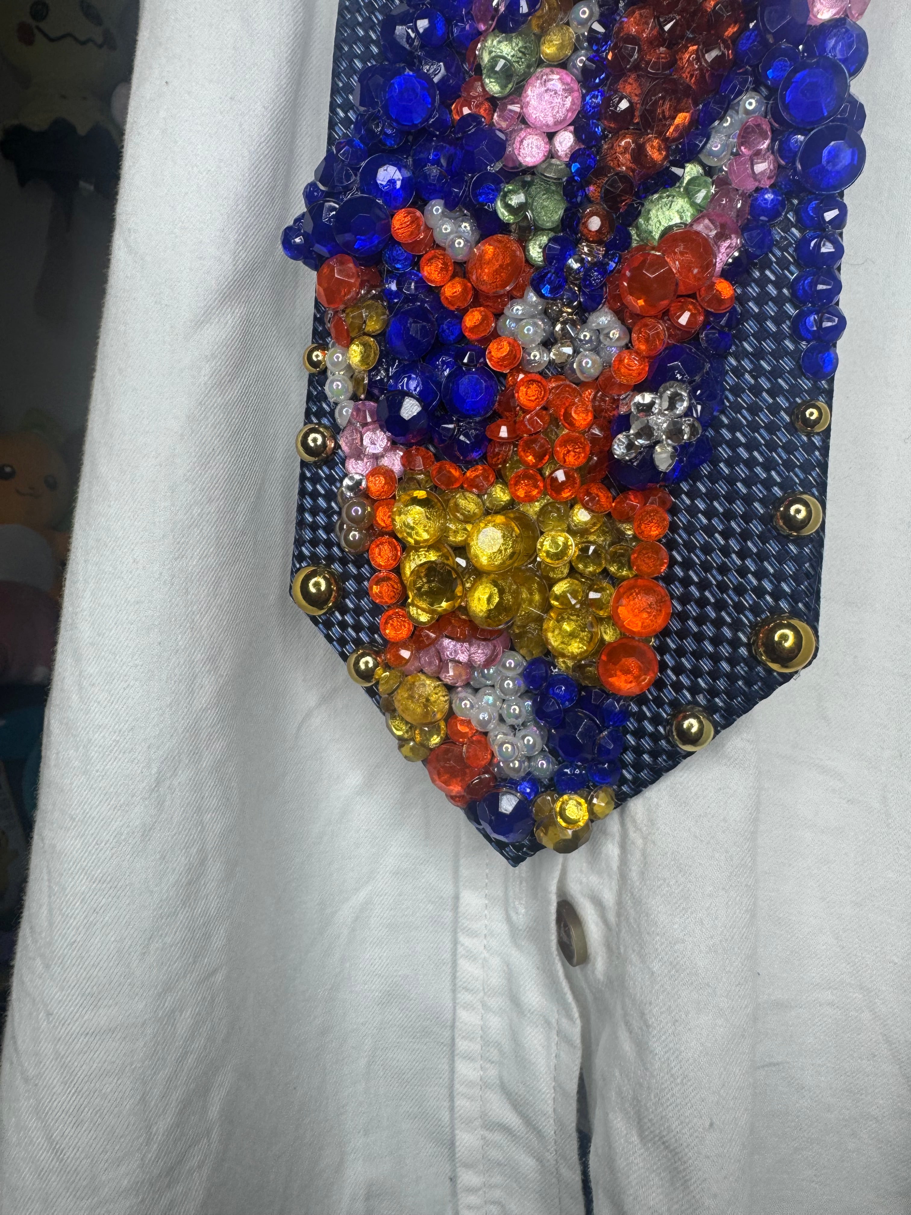 Navy Blue Young Michael Jackson Diamond Print Outfit at Astrodome Jackson 5 1974 Tie