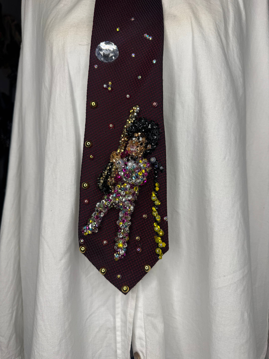 Burgundy Prince Rocking Guitar Jumping in the Air in Full Colorful Spotted Outfit Live Tie