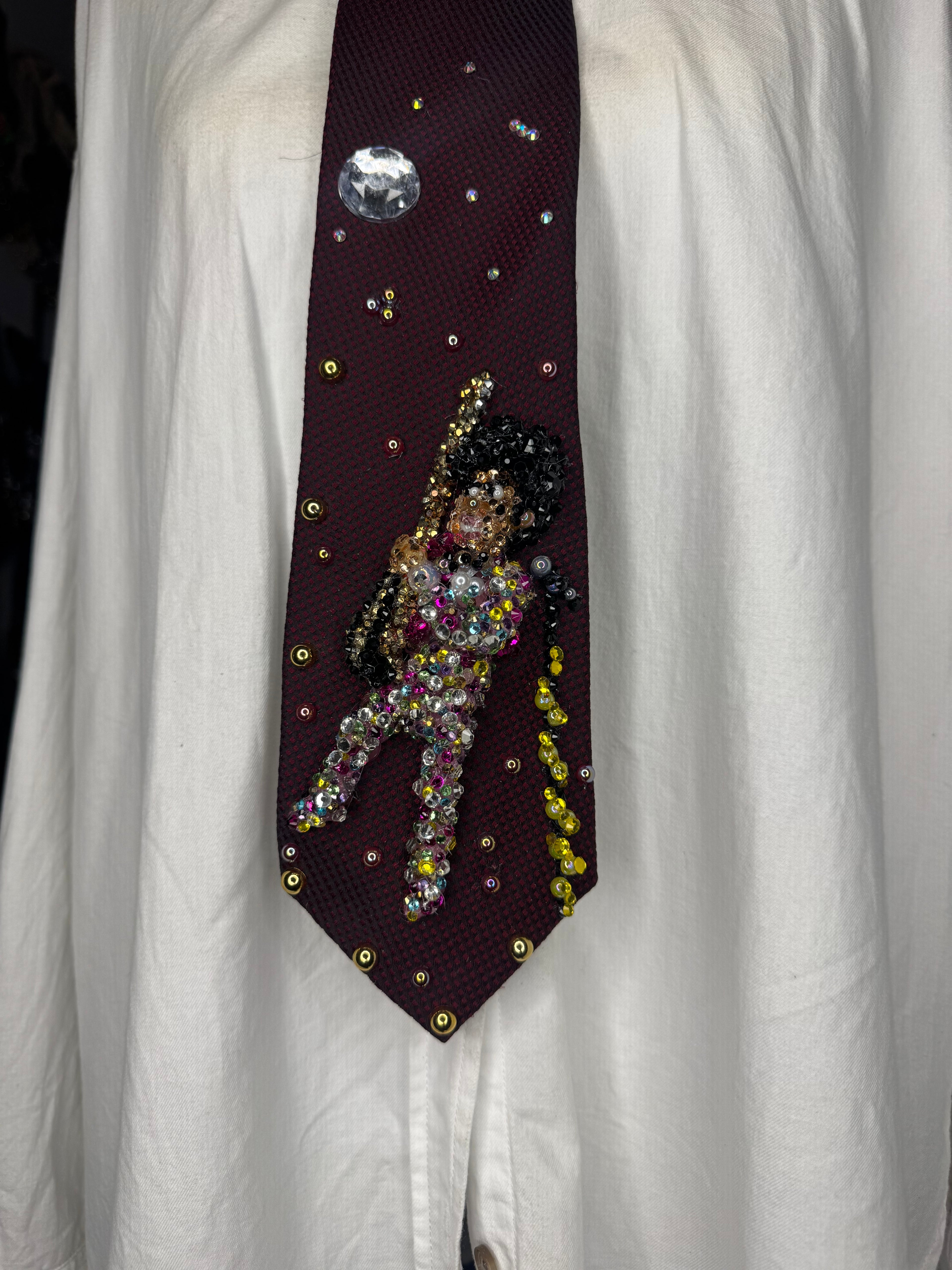 Burgundy Prince Rocking Guitar Jumping in the Air in Full Colorful Spotted Outfit Live Tie