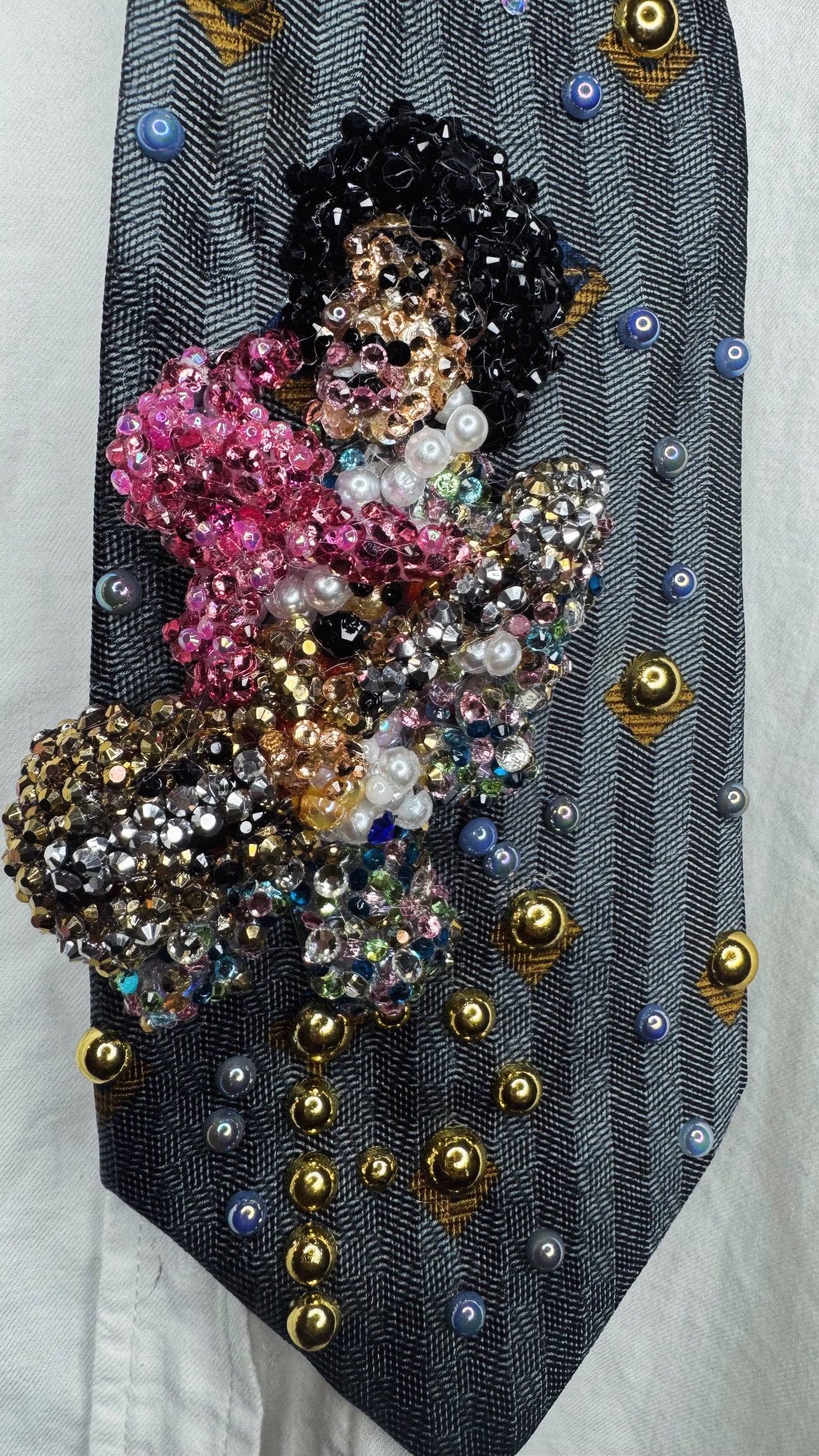 Cyan Blue Prince In Colorful Spotted Outfit with Pink Scarf Rocking Out Performing Tie