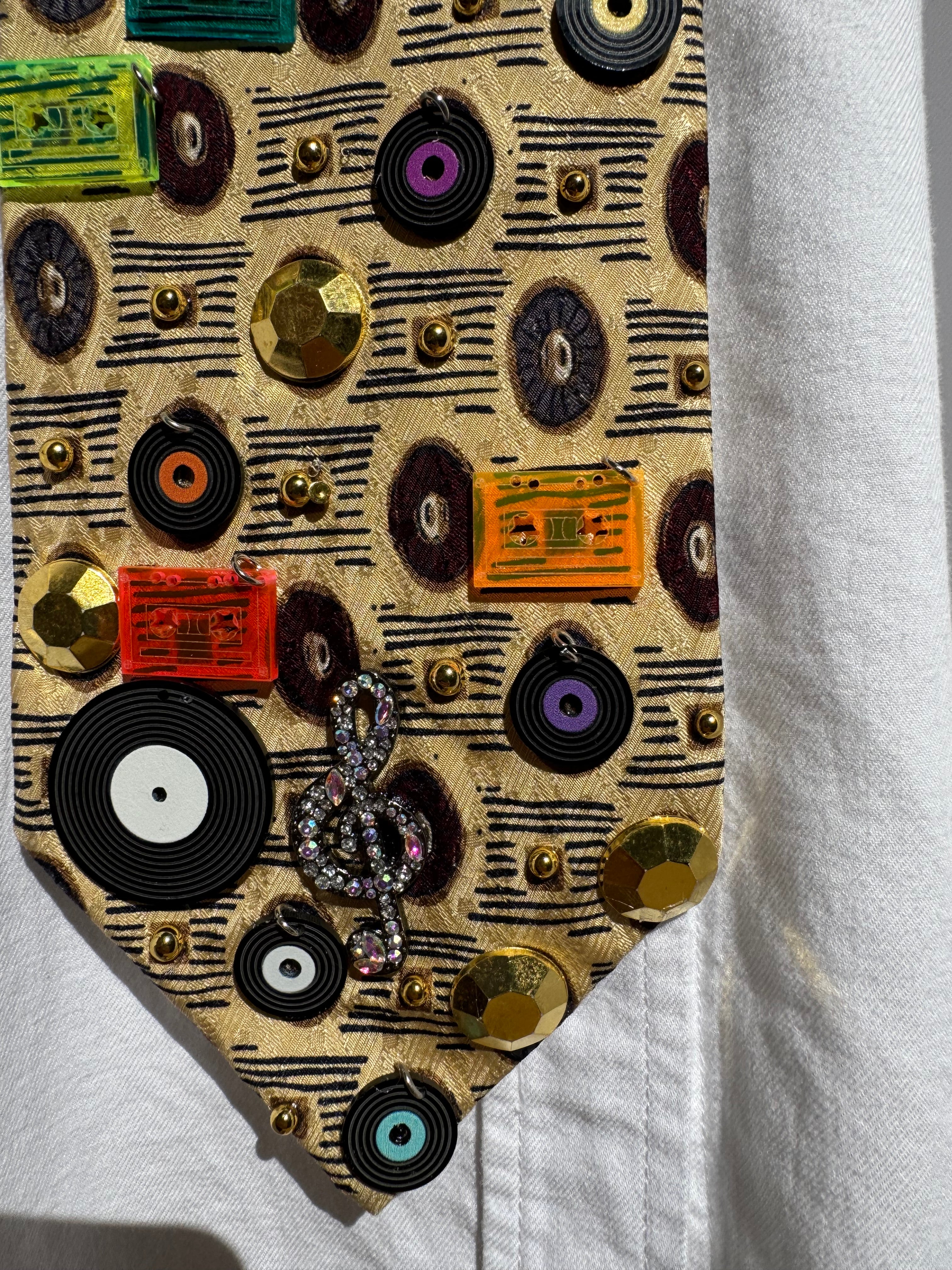 Gold Cassette Tapes and Vinyl Records Royalty Music Tie