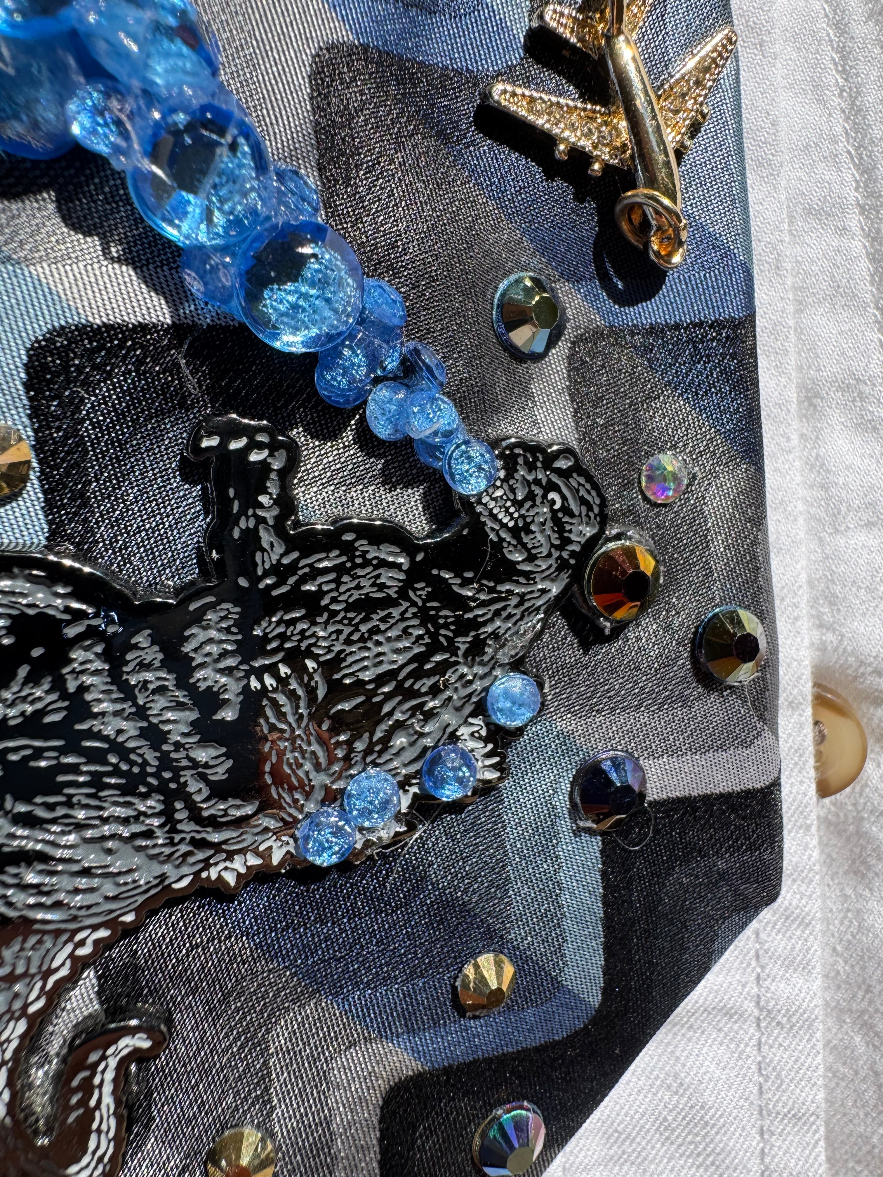Navy Blue and Grey Wavy Spiderman Saving Paris France from Supercharged Godzilla Tie