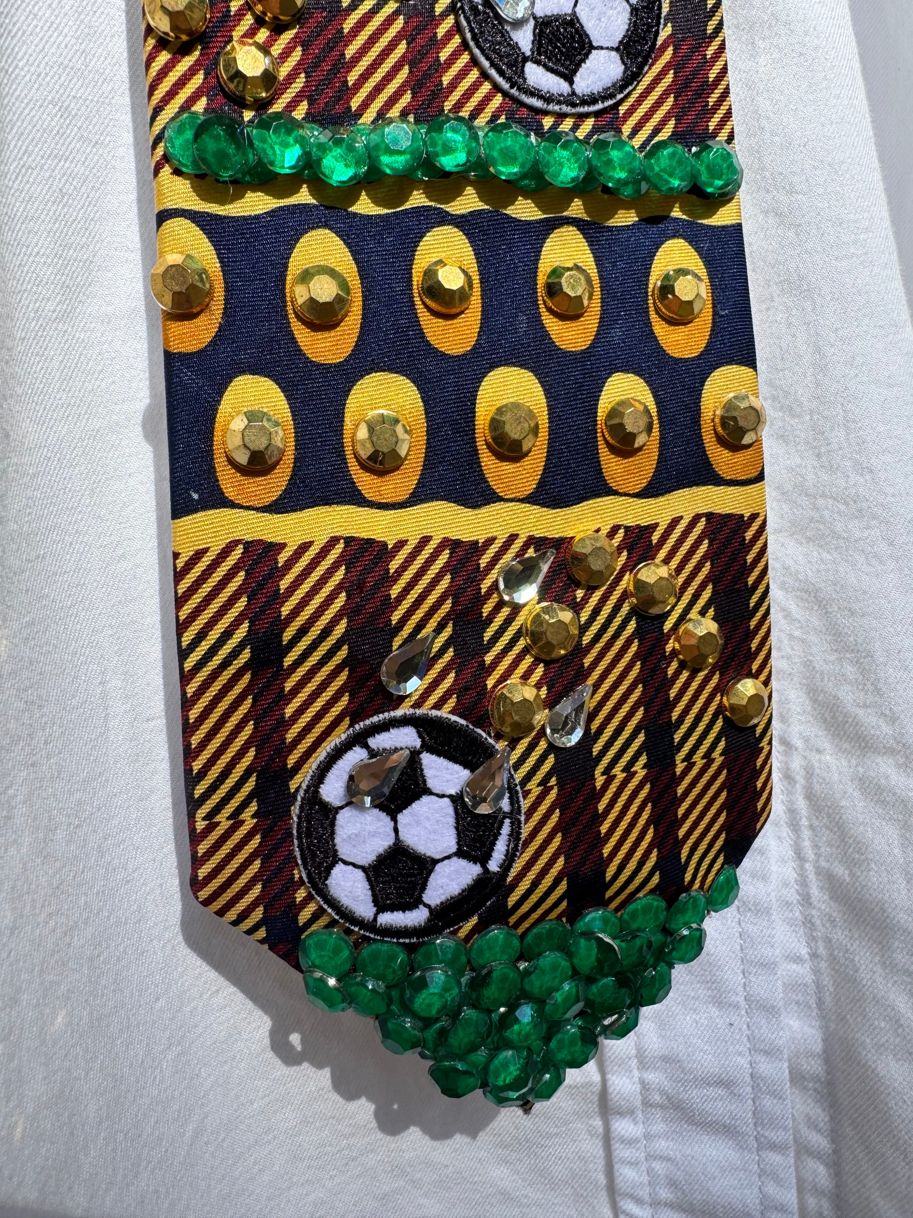 Gold and Burgundy Soccer Balls Moving Soccer Tie