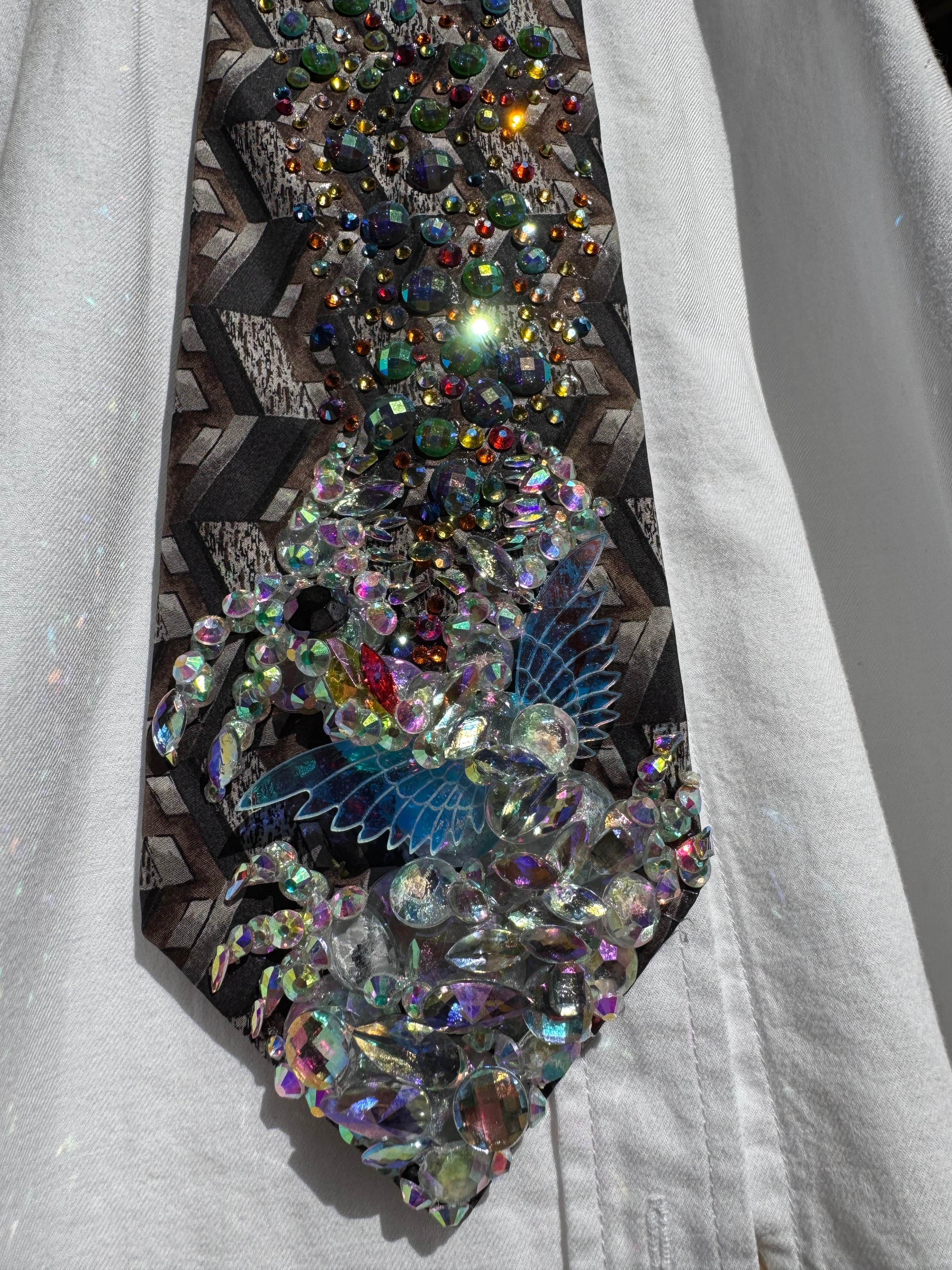 Grey Iridescent Dragon Spitting Rainbow Flames Royalty Tie