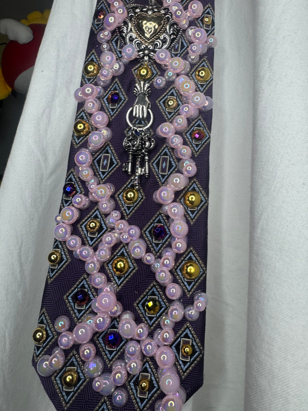 Purple Keys to Heart Pink Foam Bubble Vines Royalty Tie