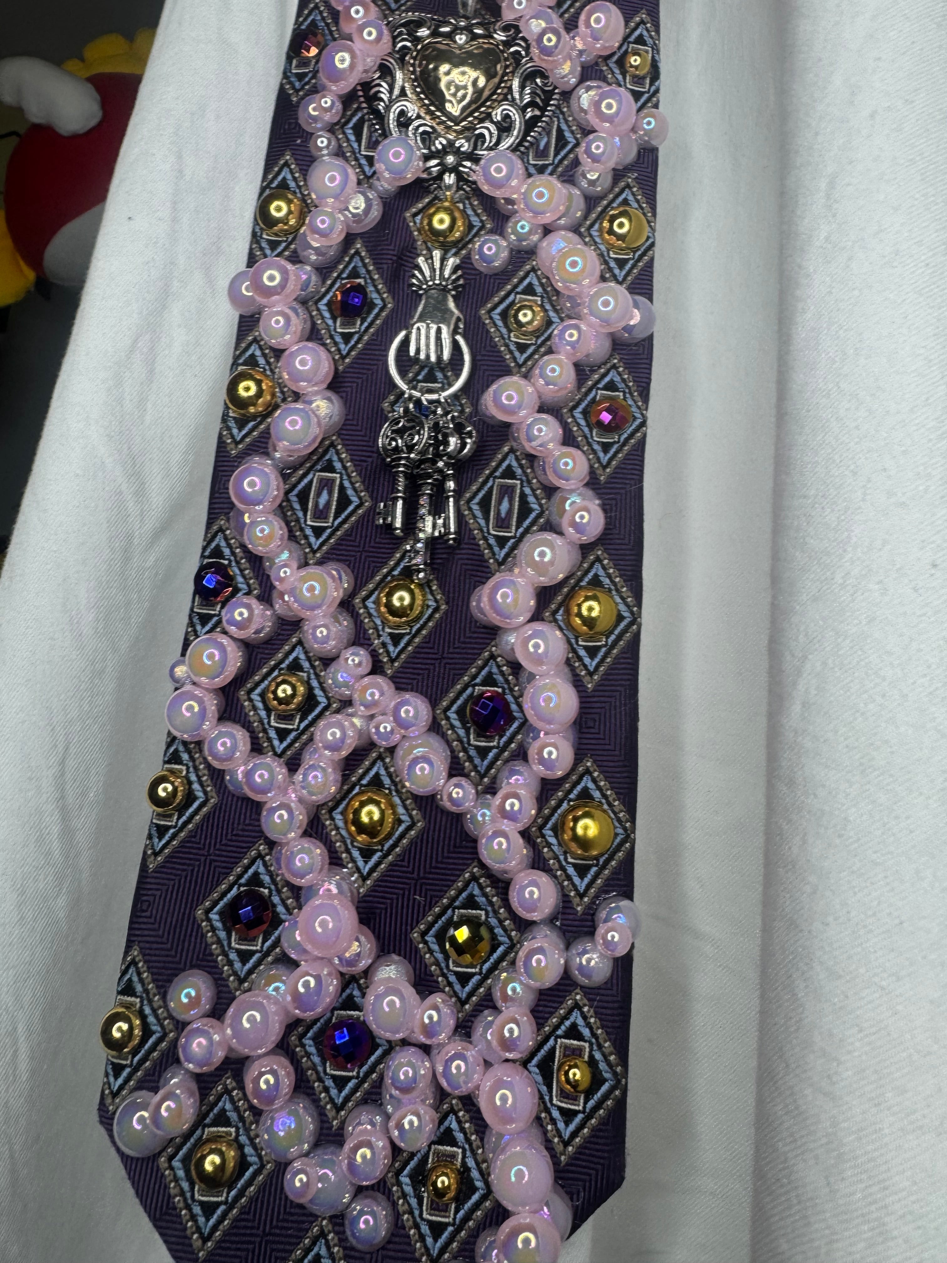 Purple Keys to Heart Pink Foam Bubble Vines Royalty Tie