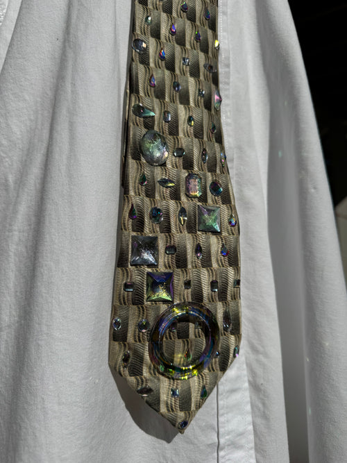 Beige Futuristic Iridescent Shapes Royalty Tie