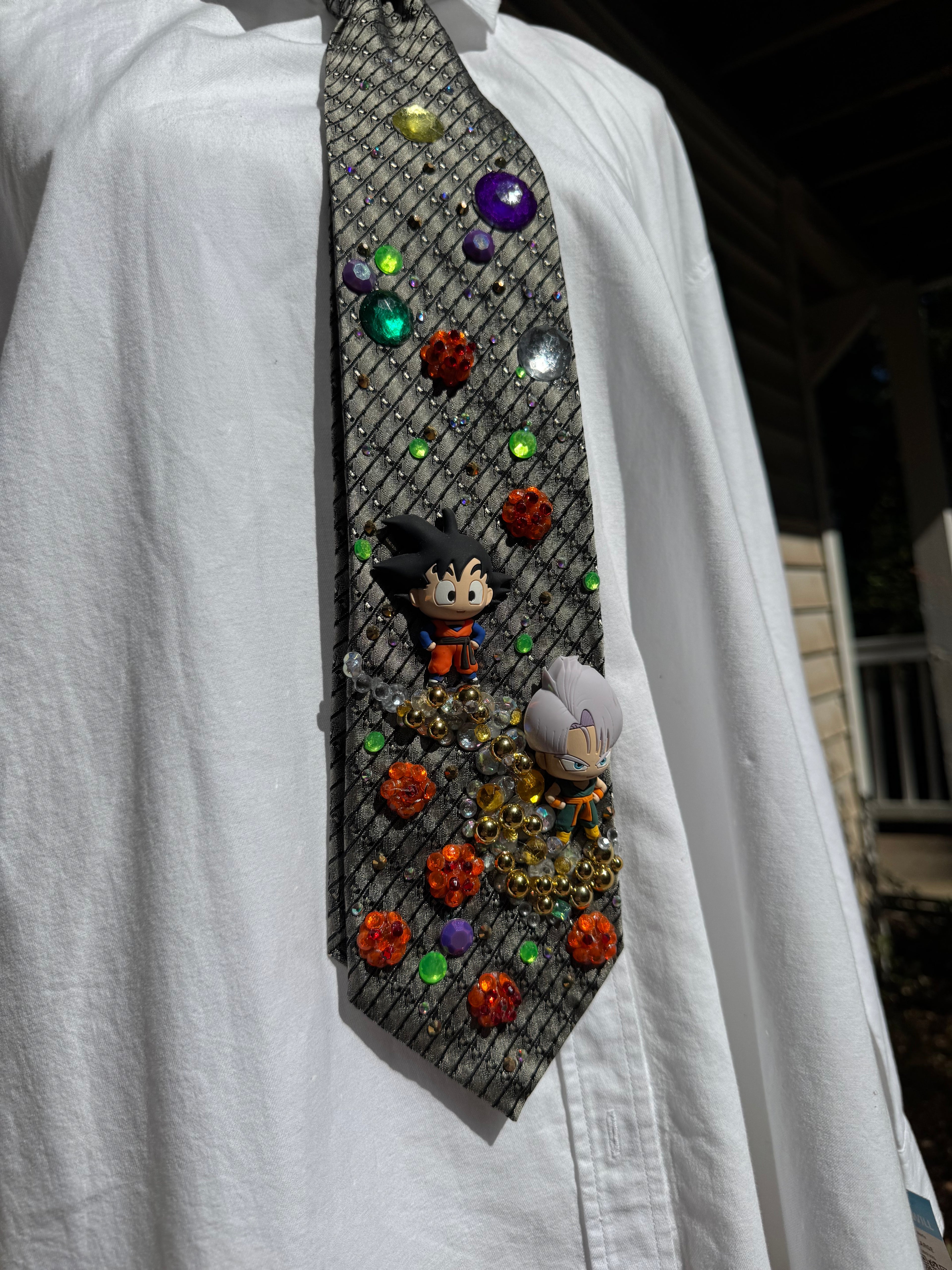 Grey Gohan and Trunkz Near All 7 Dragon Balls DBZ Tie