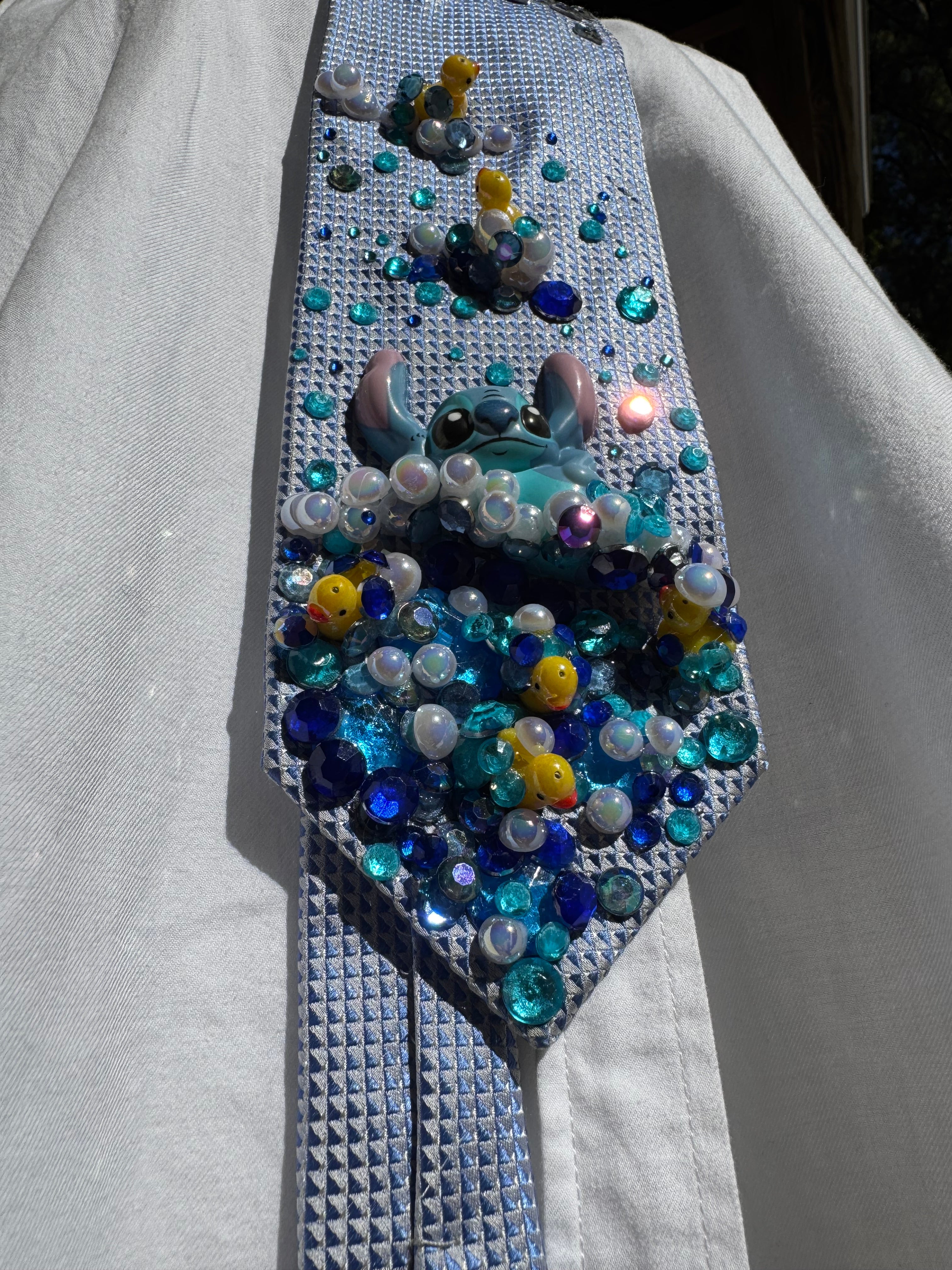Light Blue Stitch Laying In Pool With Rubber Duckies Movie Tie