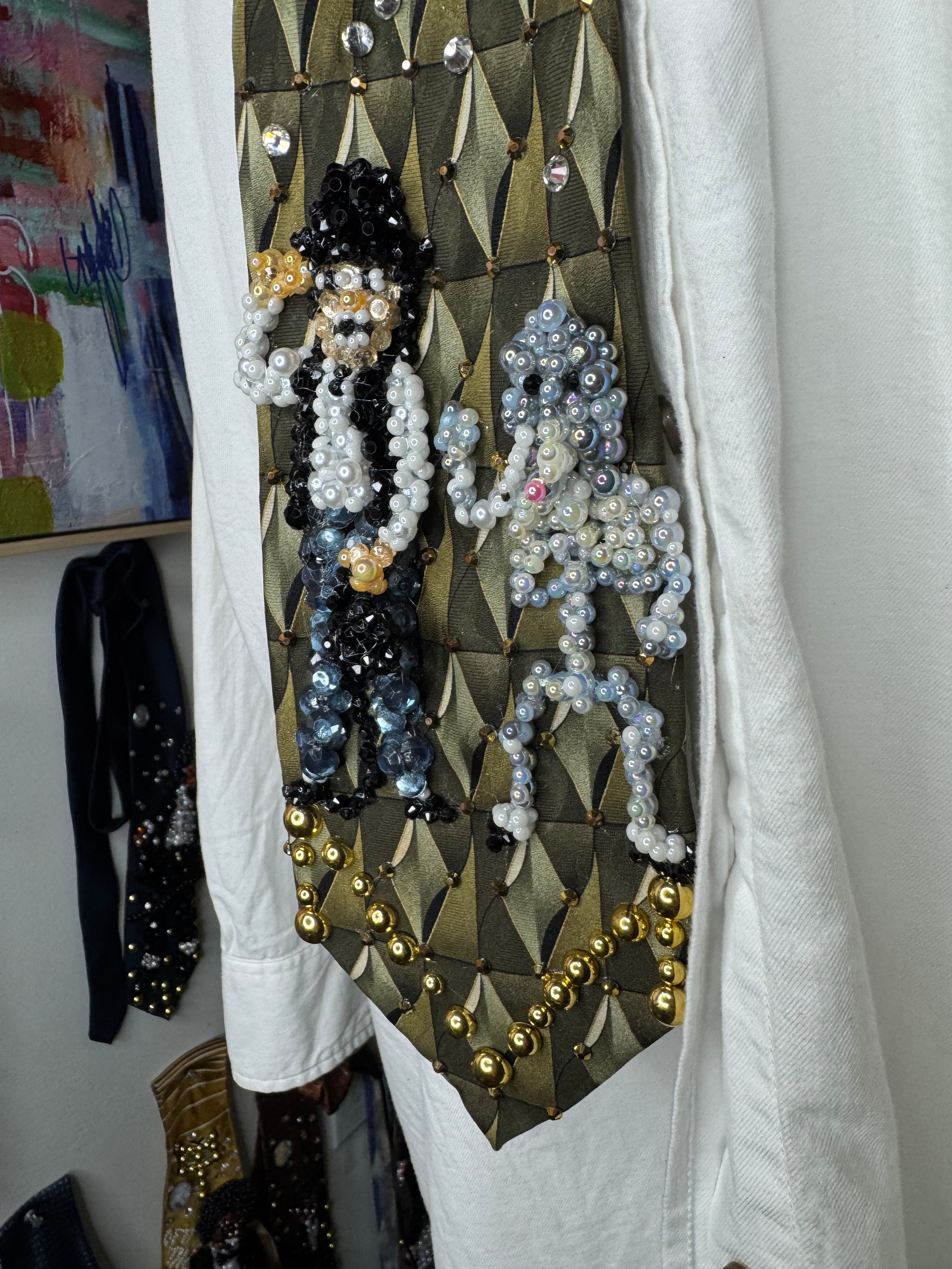Olive Oil Green Michael Jackson & Skeleton Elephant Dancing Together Scene In Leave Me Alone Music Video Tie