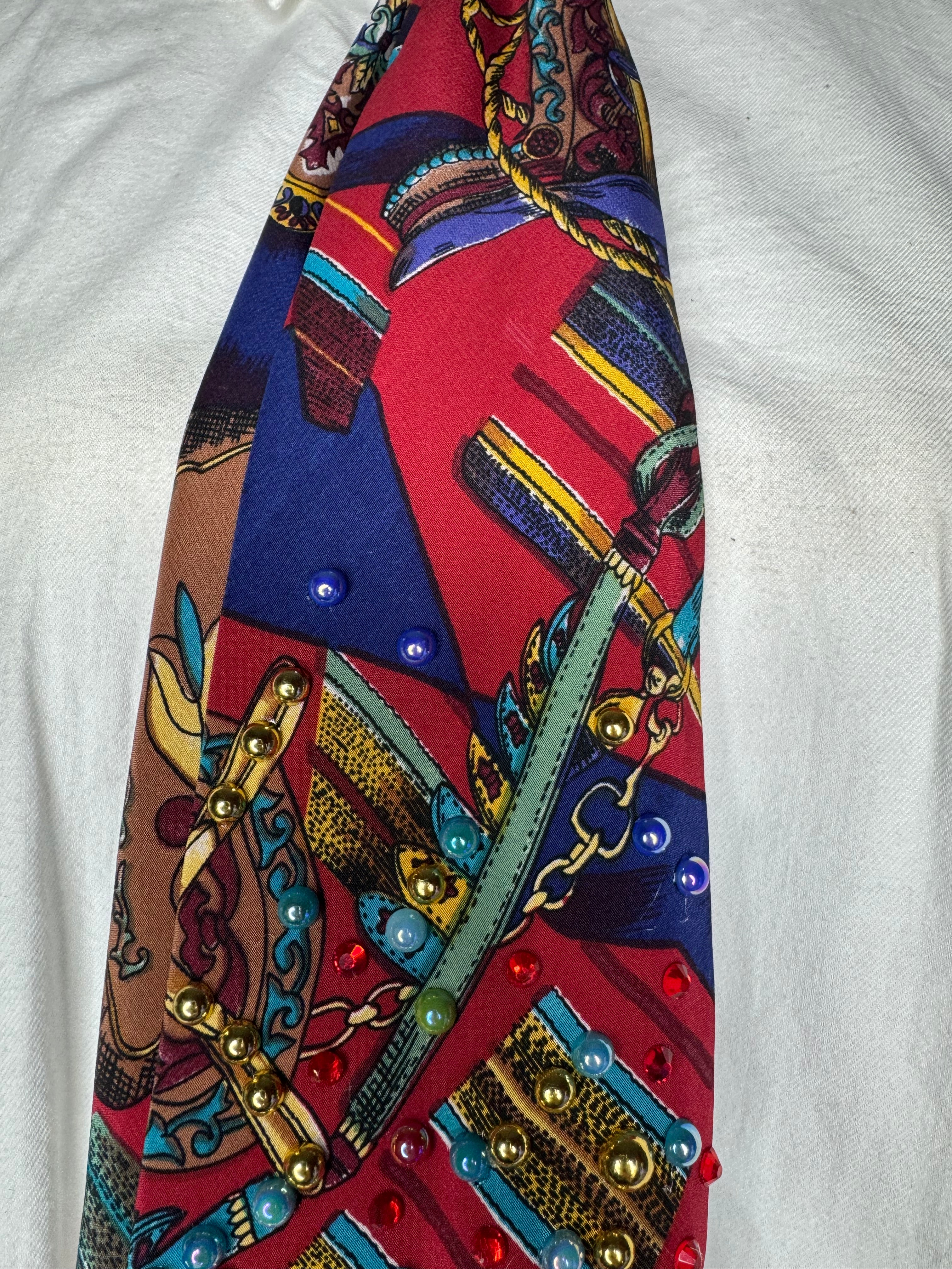 Red Luxury Tasseled Printed Tropical Treasure Royalty Tie