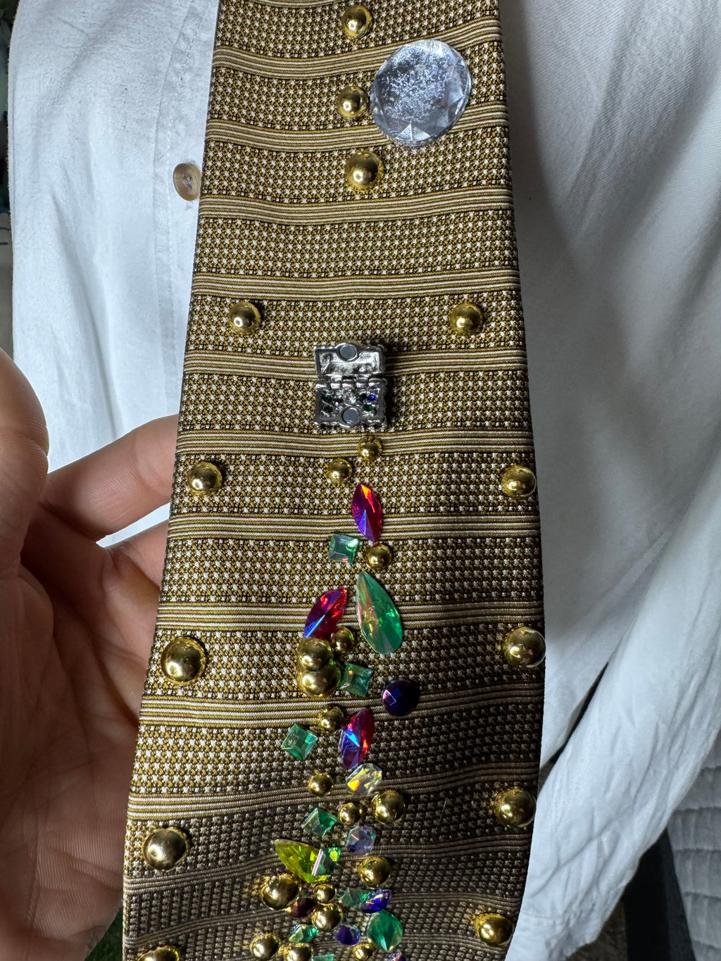 Gold Treasure Box Spilling Jewels Royalty Tie