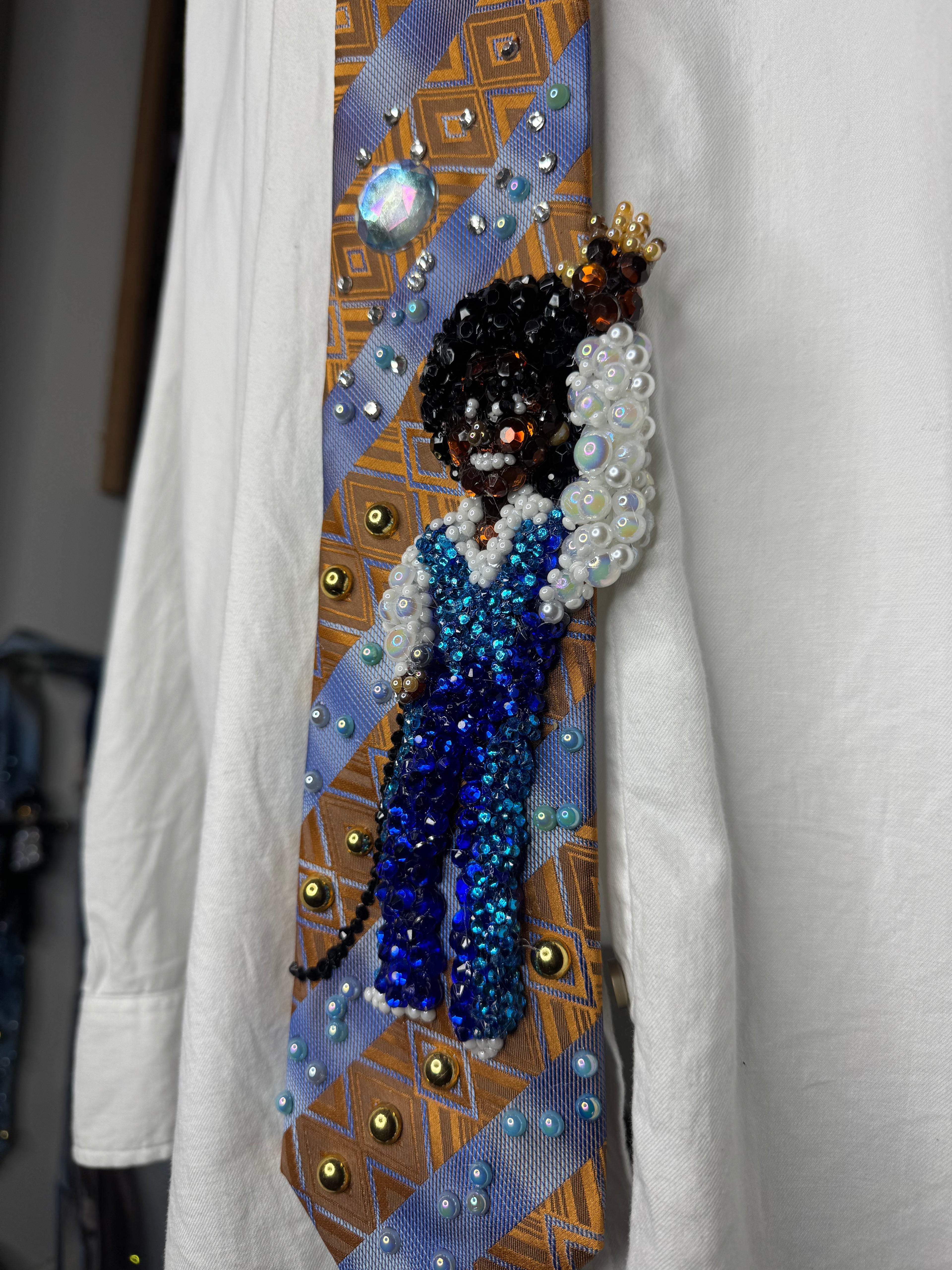 Orange and Blue Teen Michael Jackson in Two Tone Blue Outfit Performing on Tv Jacksons Era Tie