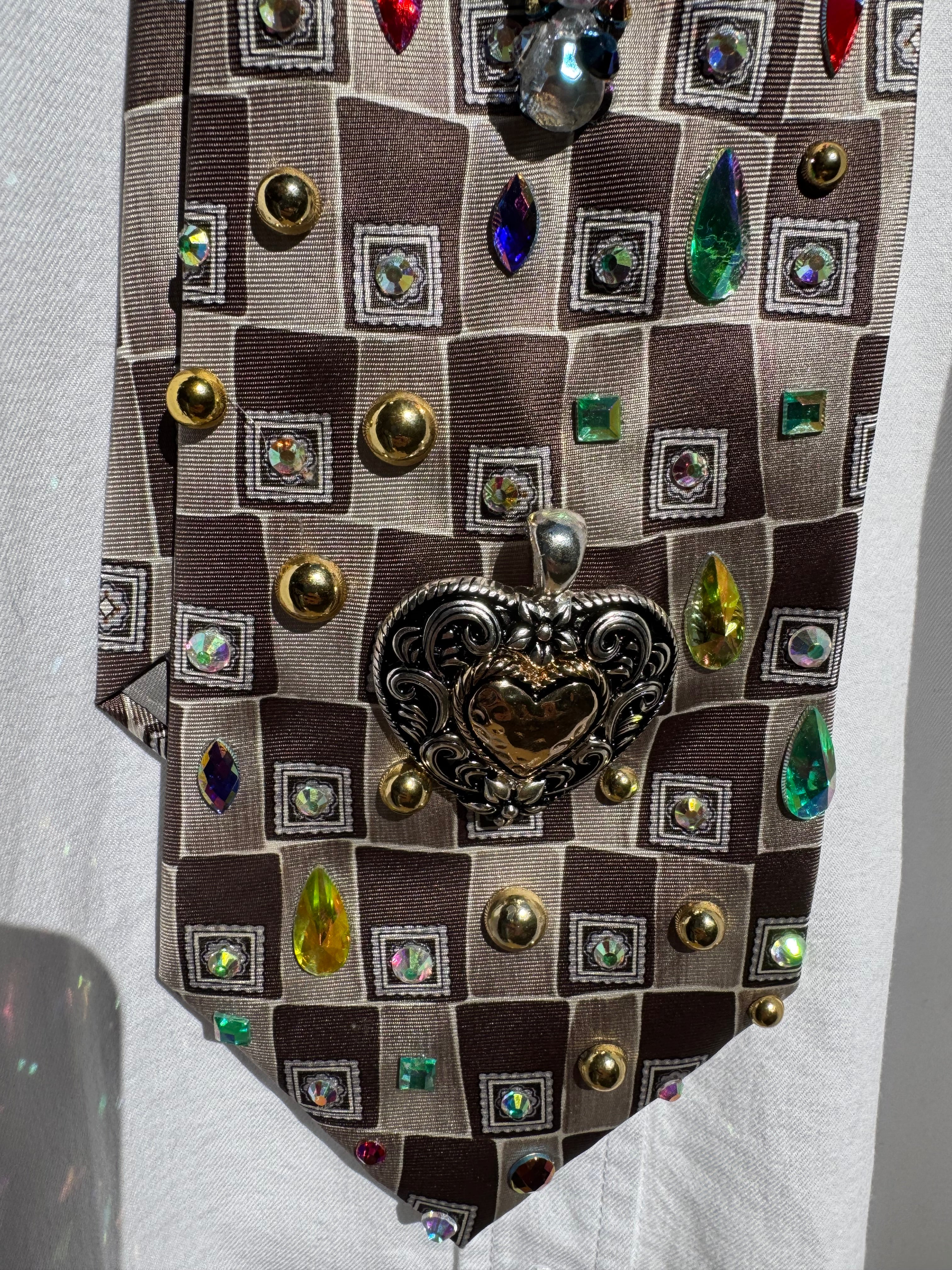 Grey Checkered Iridescent Cross Treasure Box Church Royalty Tie
