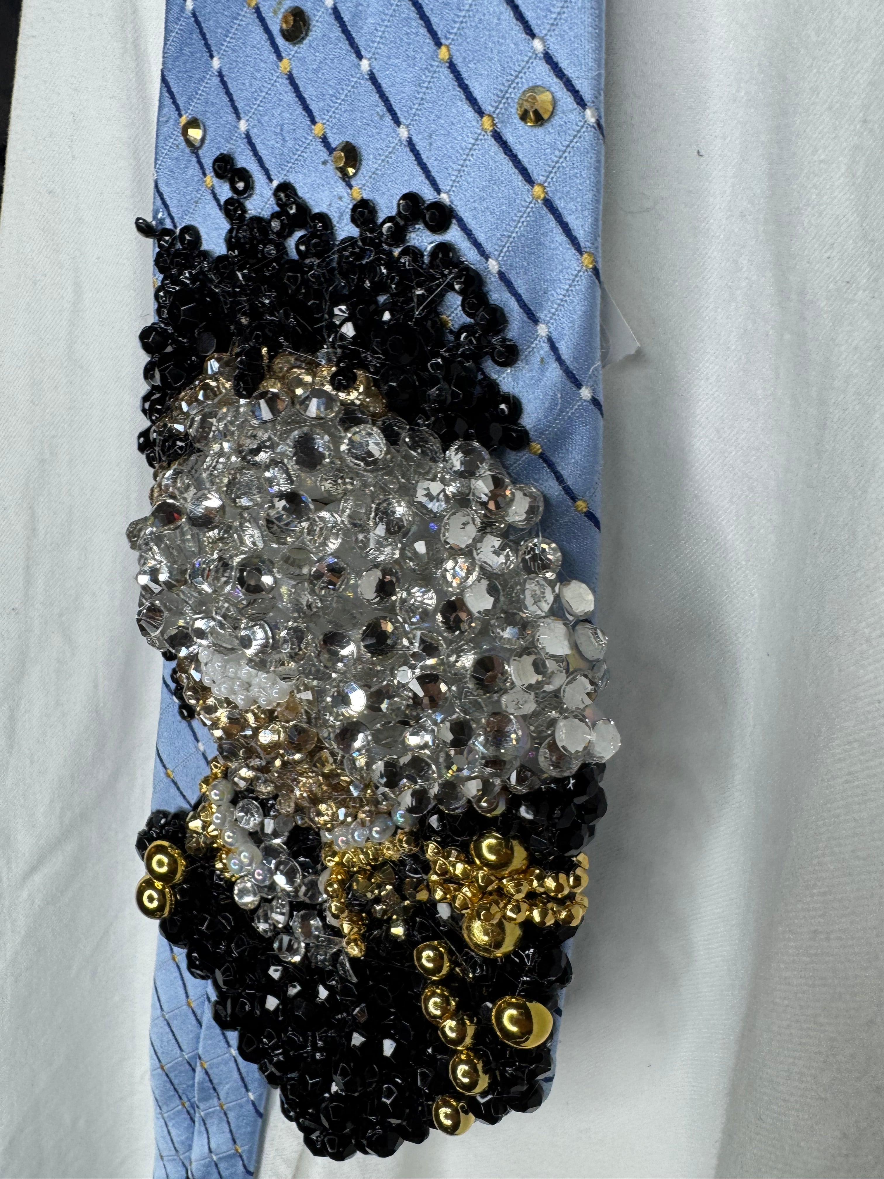 Sky Blue Michael Jackson White Glove Over Face Smiling at the Guinness Book Of World Records 1984 Tie